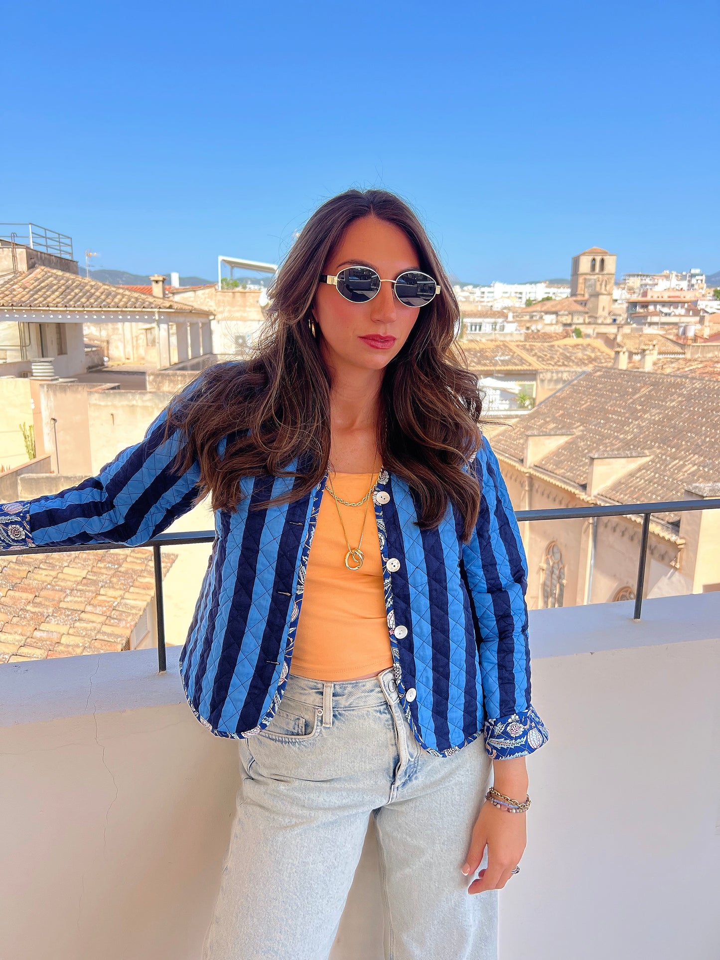 Blue stripe quilted cotton jacket 40% OFF was £38