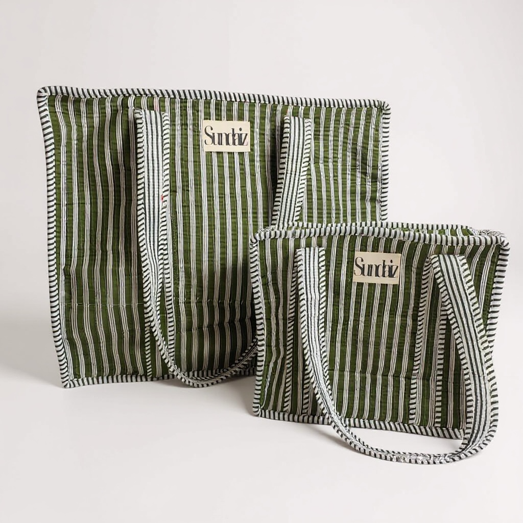 Olive stripe bags.