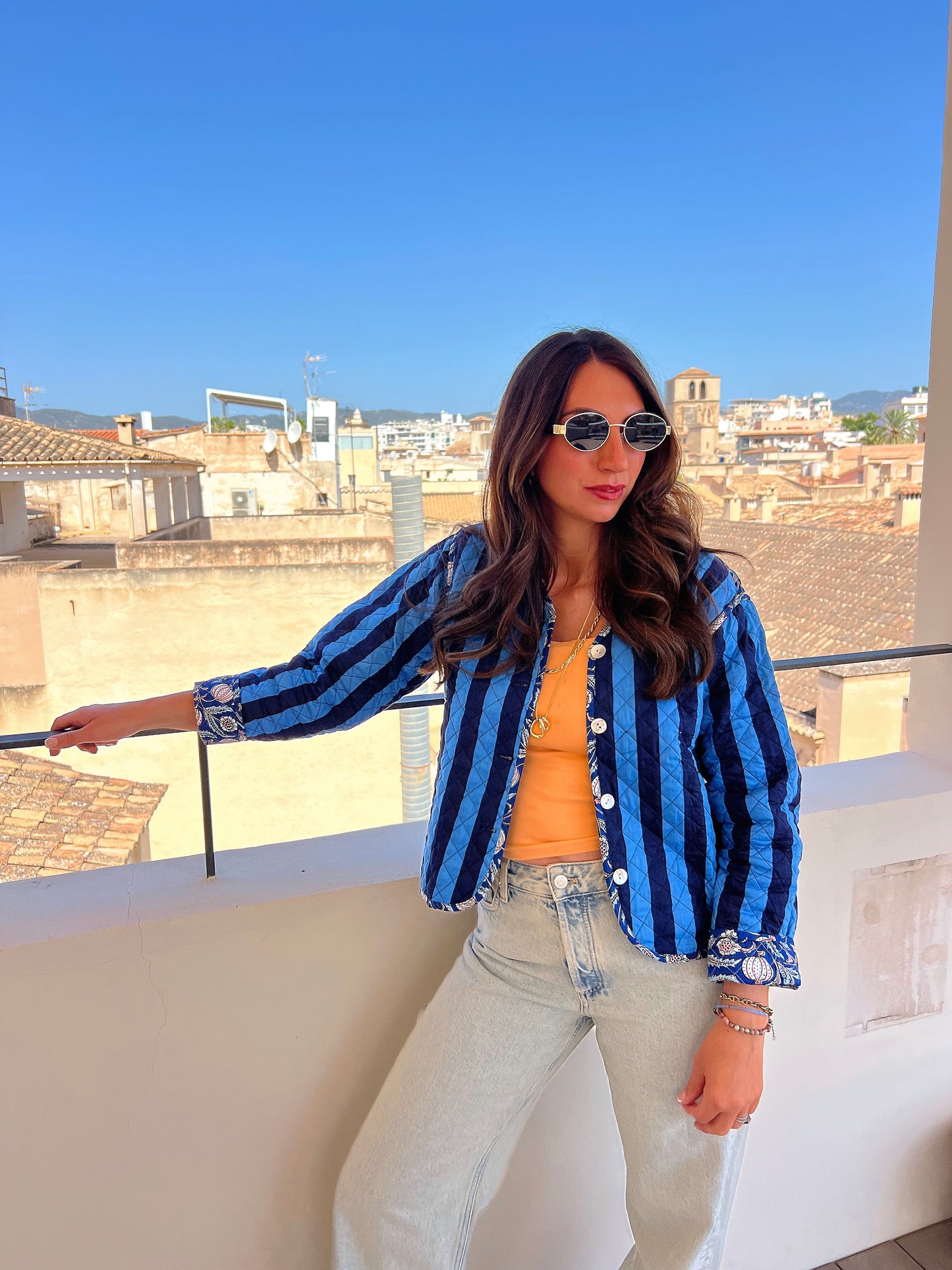 Blue stripe quilted cotton jacket 40% OFF was £38
