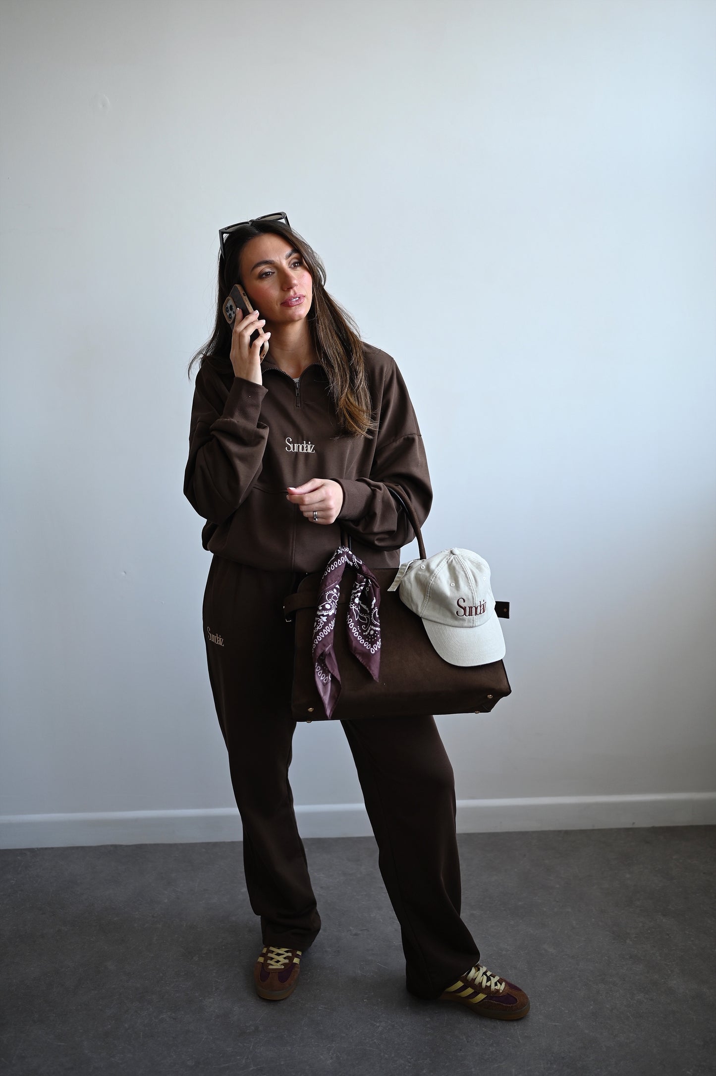 Chocolate french cotton, quarter zip.