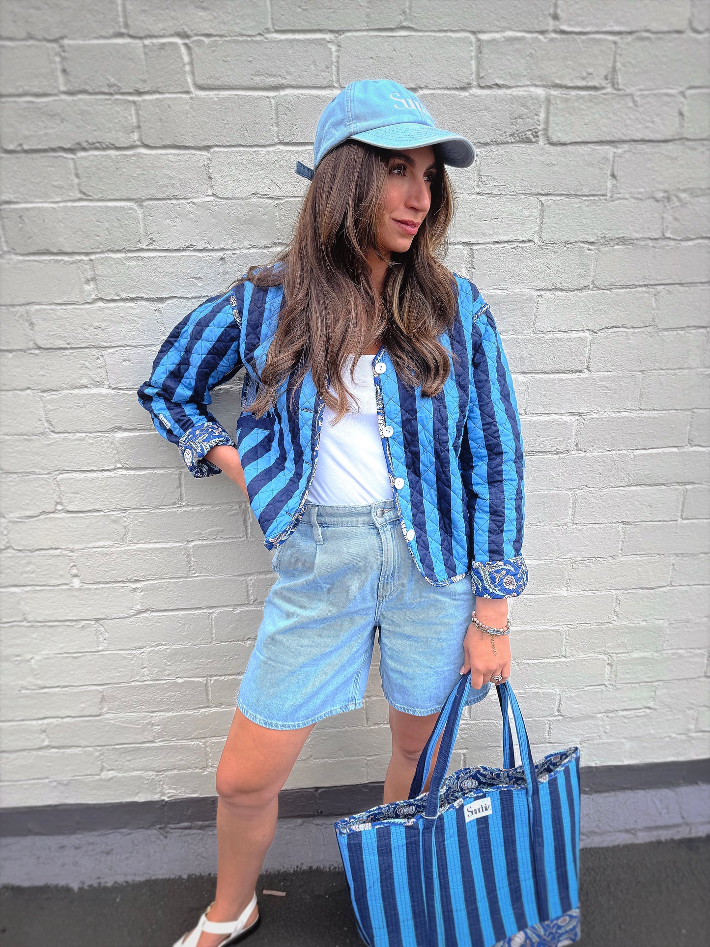 Blue stripe quilted cotton jacket 40% OFF was £38