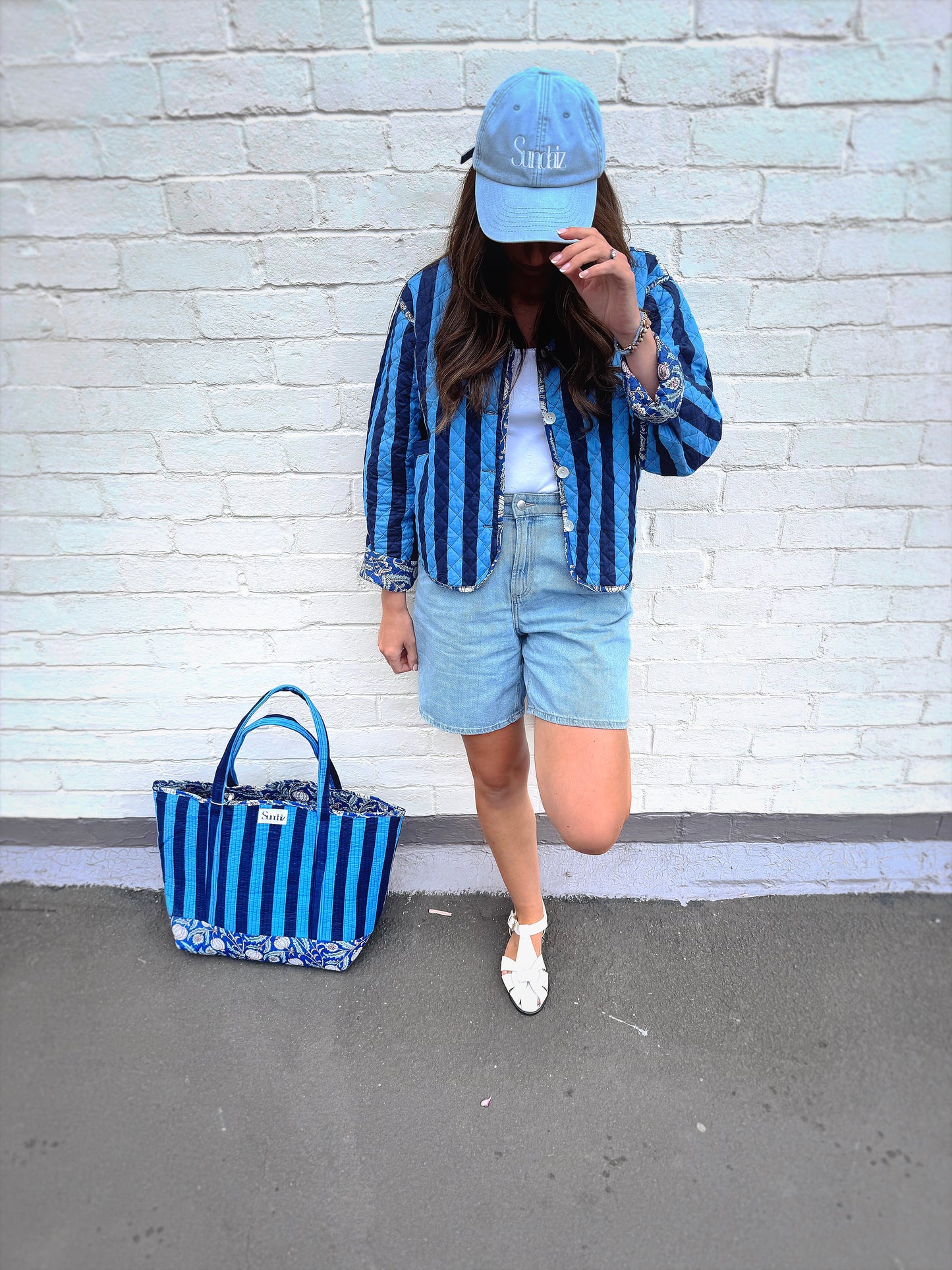 Blue stripe quilted cotton jacket 40% OFF was £38