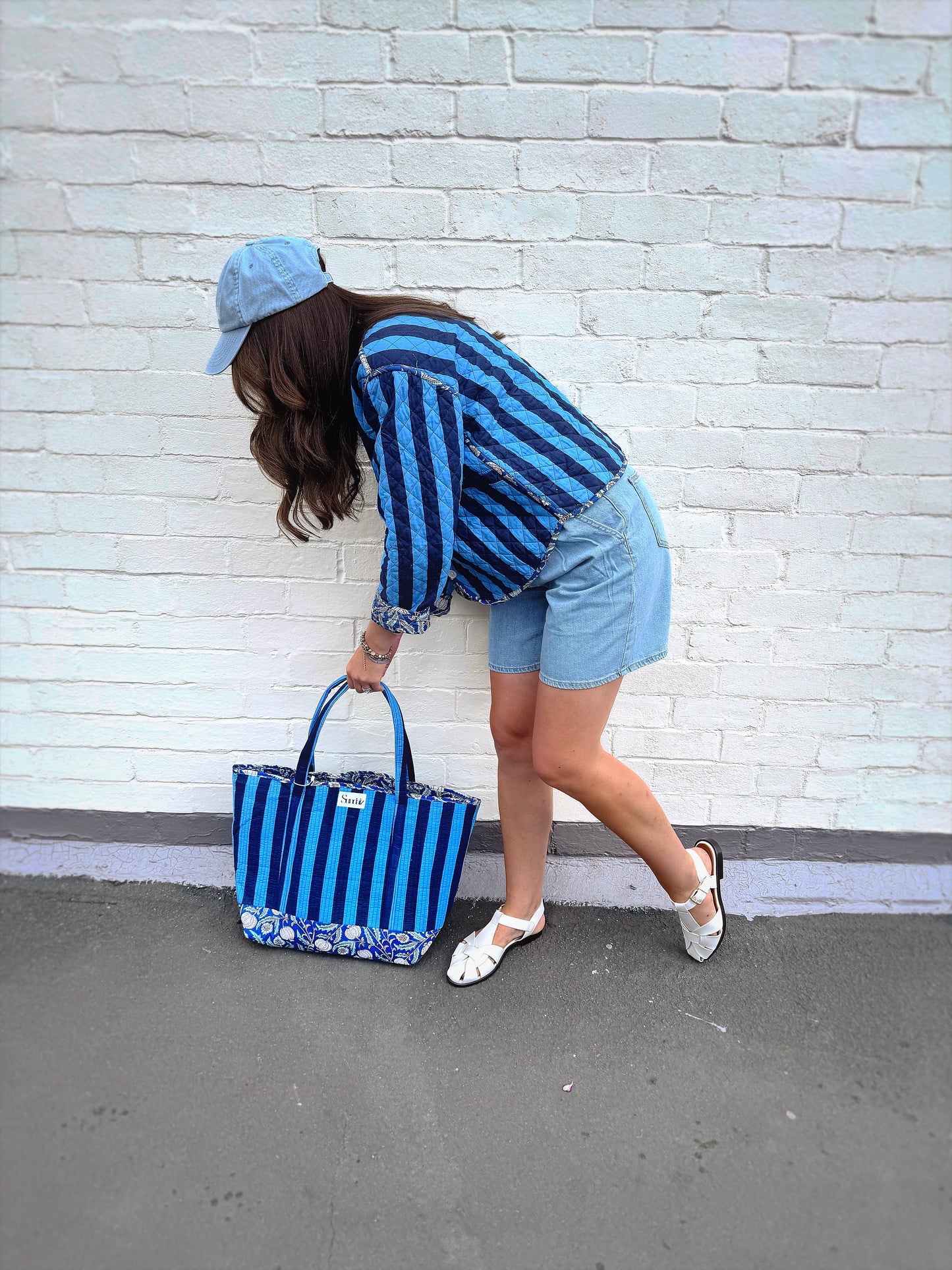 Blue stripe quilted cotton jacket 40% OFF was £38