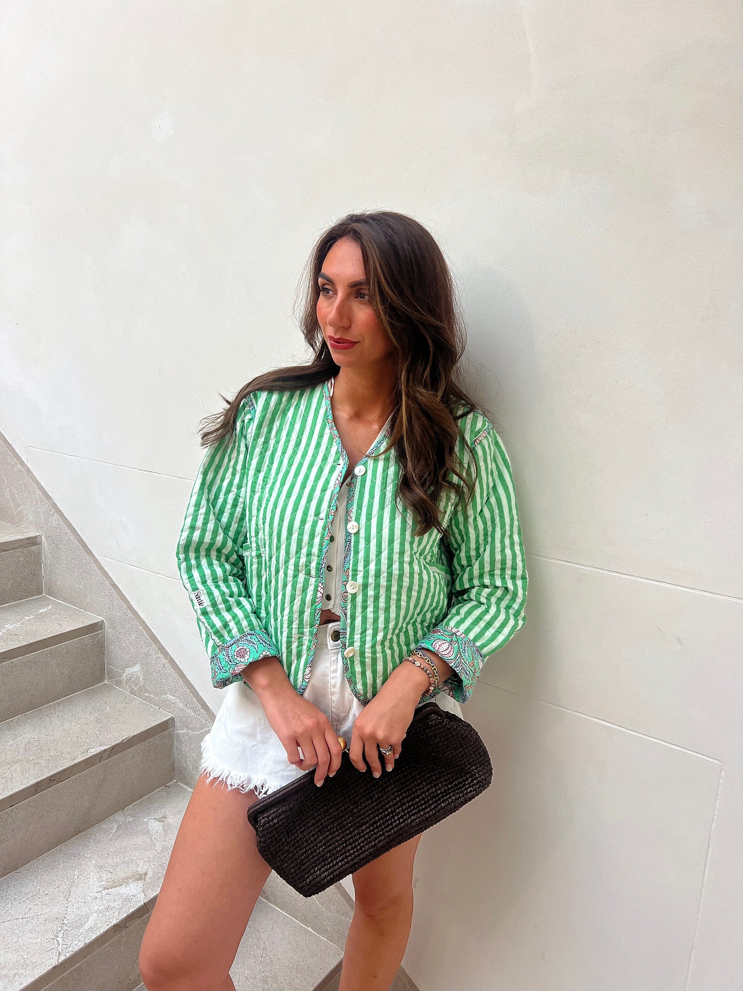 Green stripe quilted cotton jacket 40% OFF was £38
