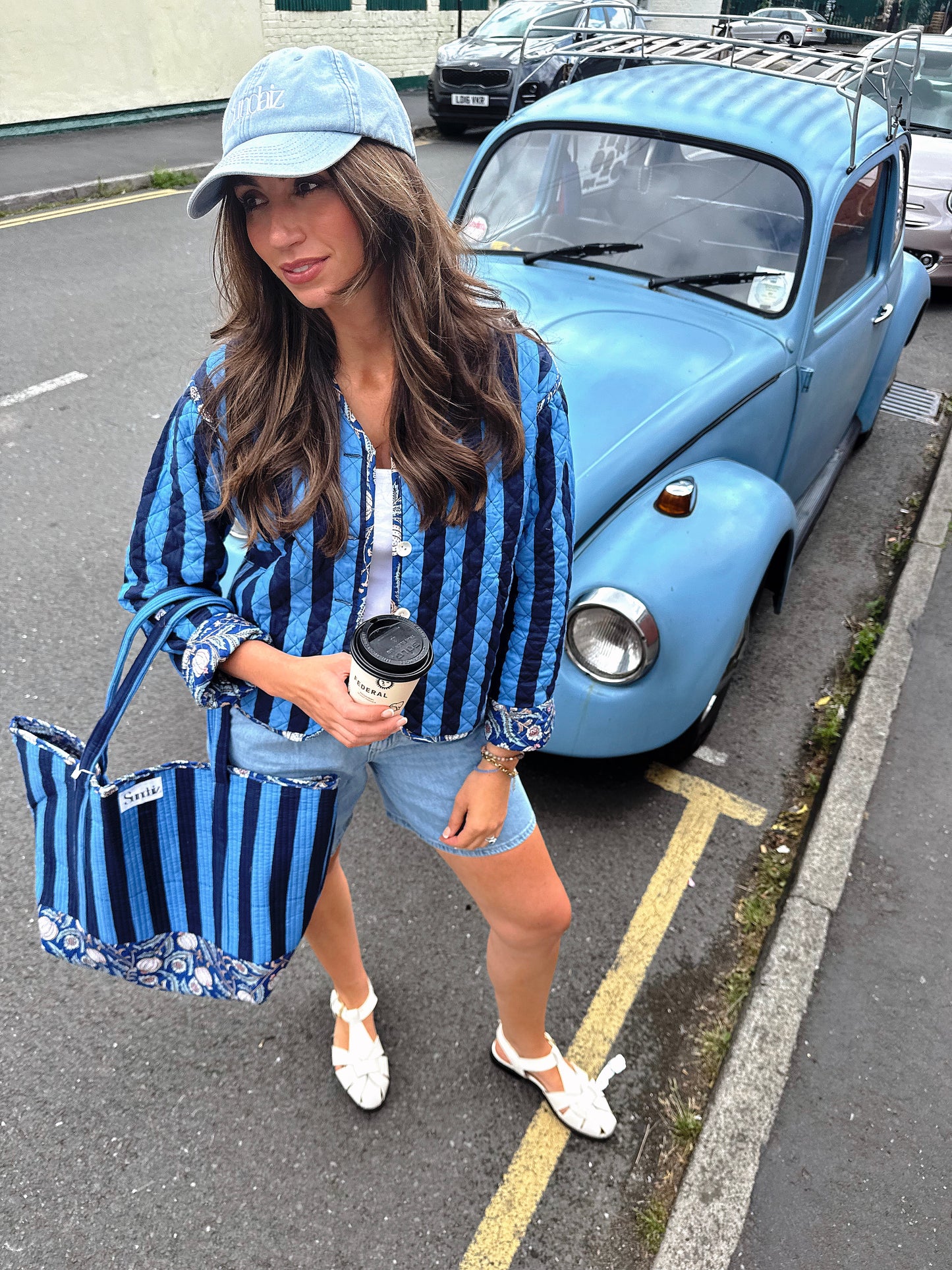 Blue stripe quilted cotton jacket 40% OFF was £38