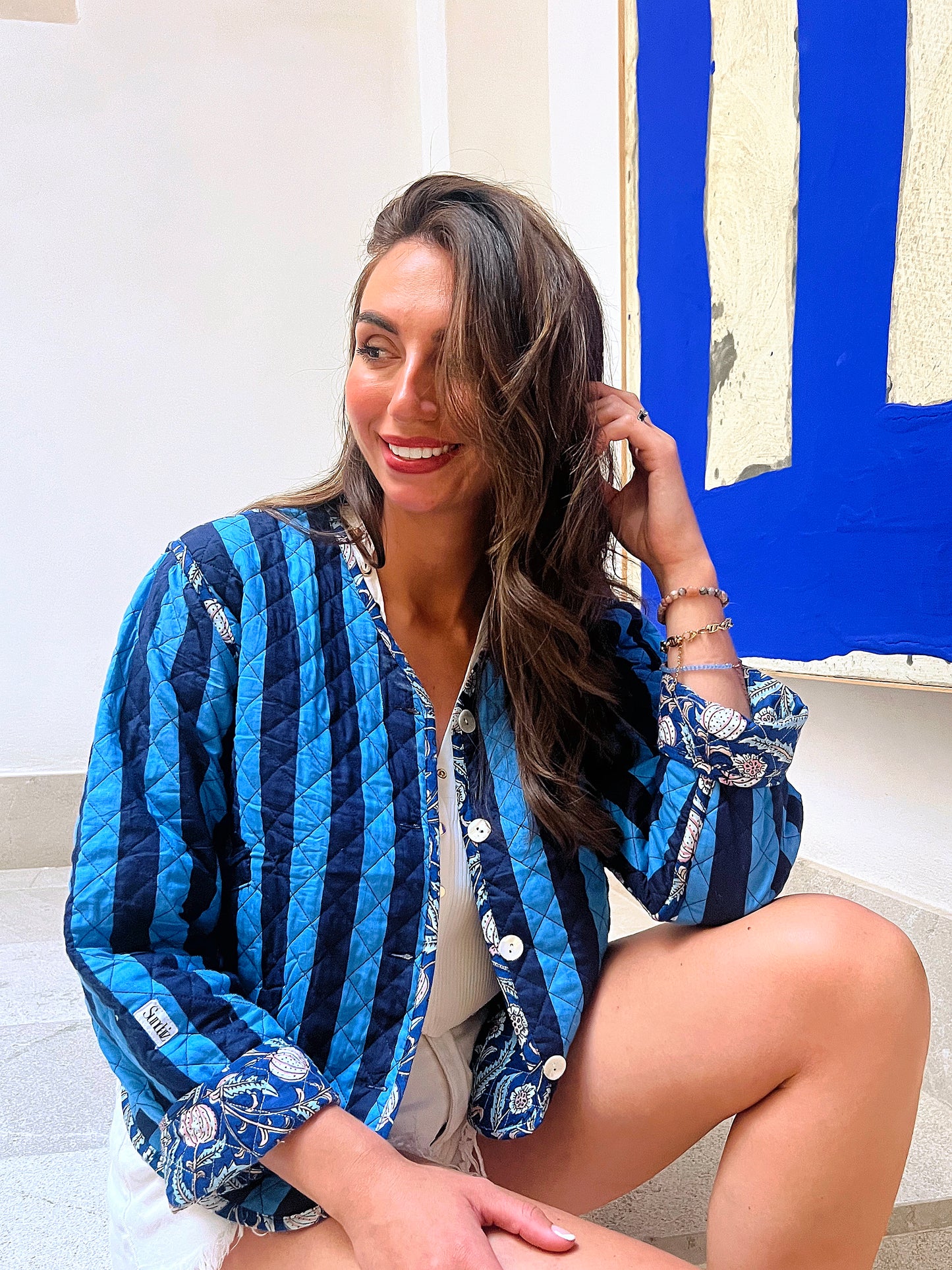 Blue stripe quilted cotton jacket 40% OFF was £38