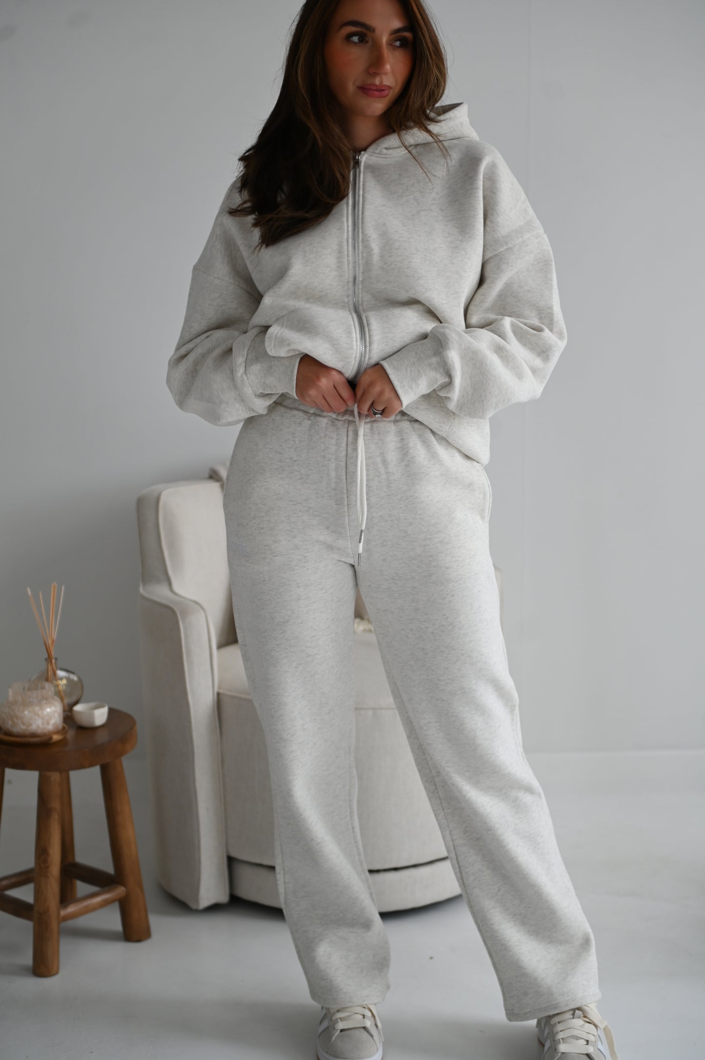Fleece straight leg pants in Marl Grey