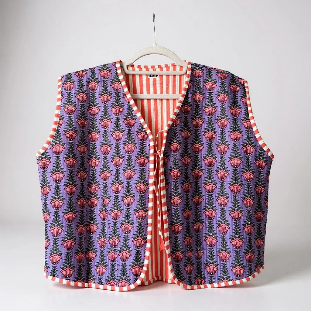 Purple floral oversized quilted cotton waistcoat 50% off was £32