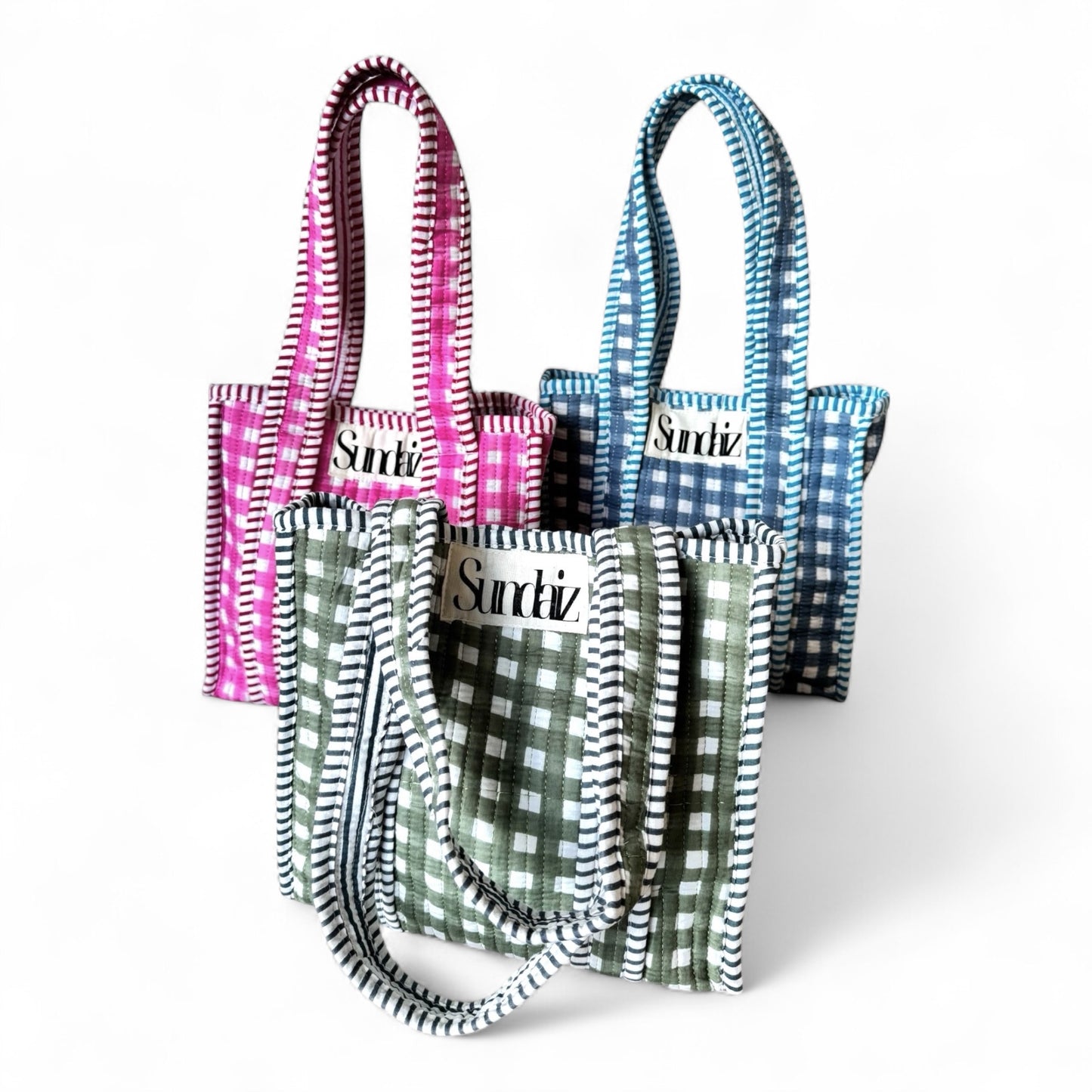 Mini top handle tote bags.