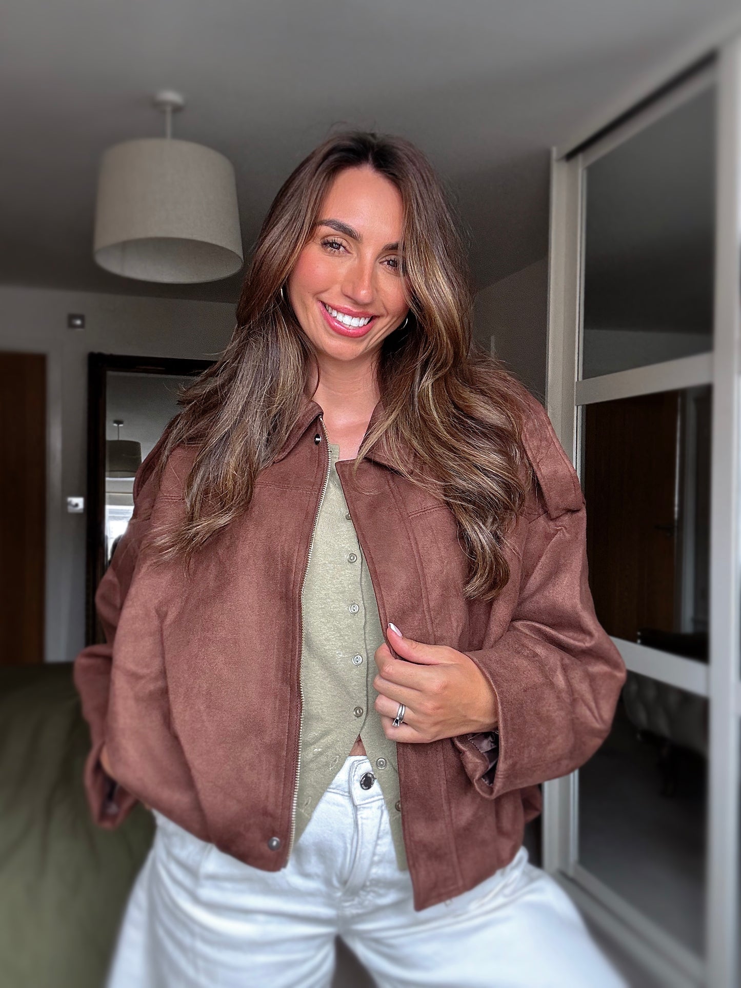 Oversized suede touch bomber jacket in CHOCOLATE
