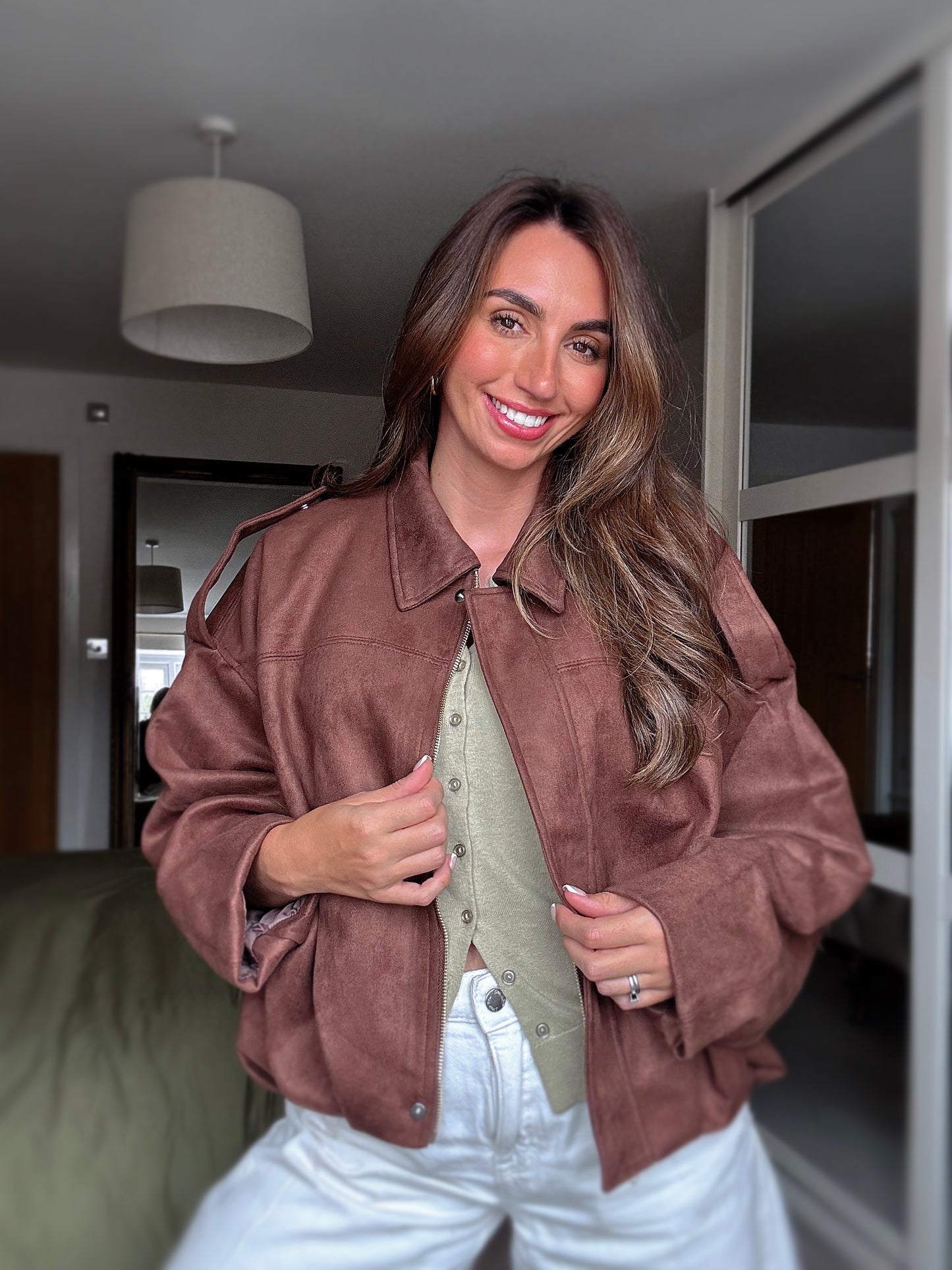 Oversized suede touch bomber jacket in CHOCOLATE