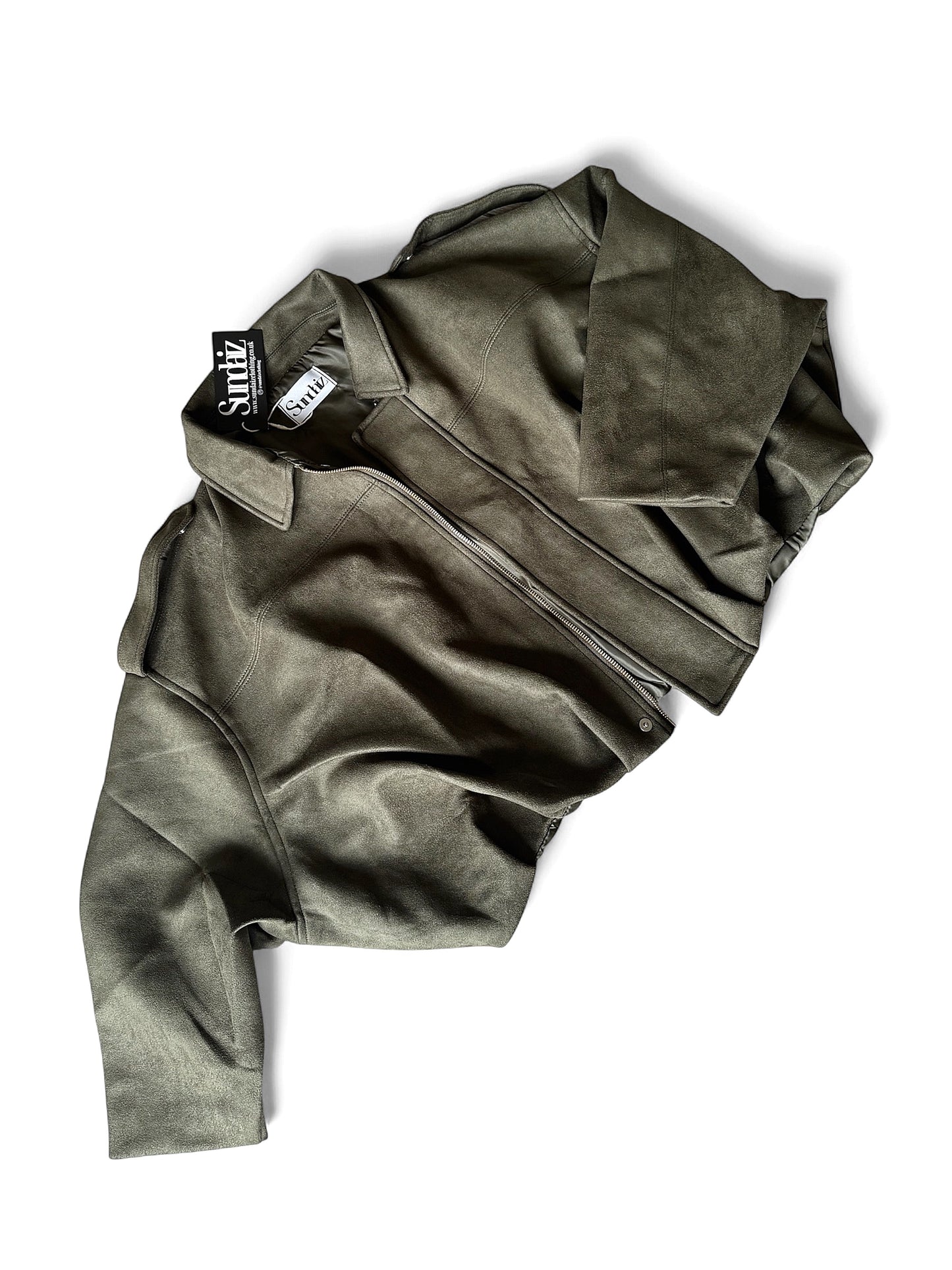 Oversized suede touch bomber jacket in OLIVE