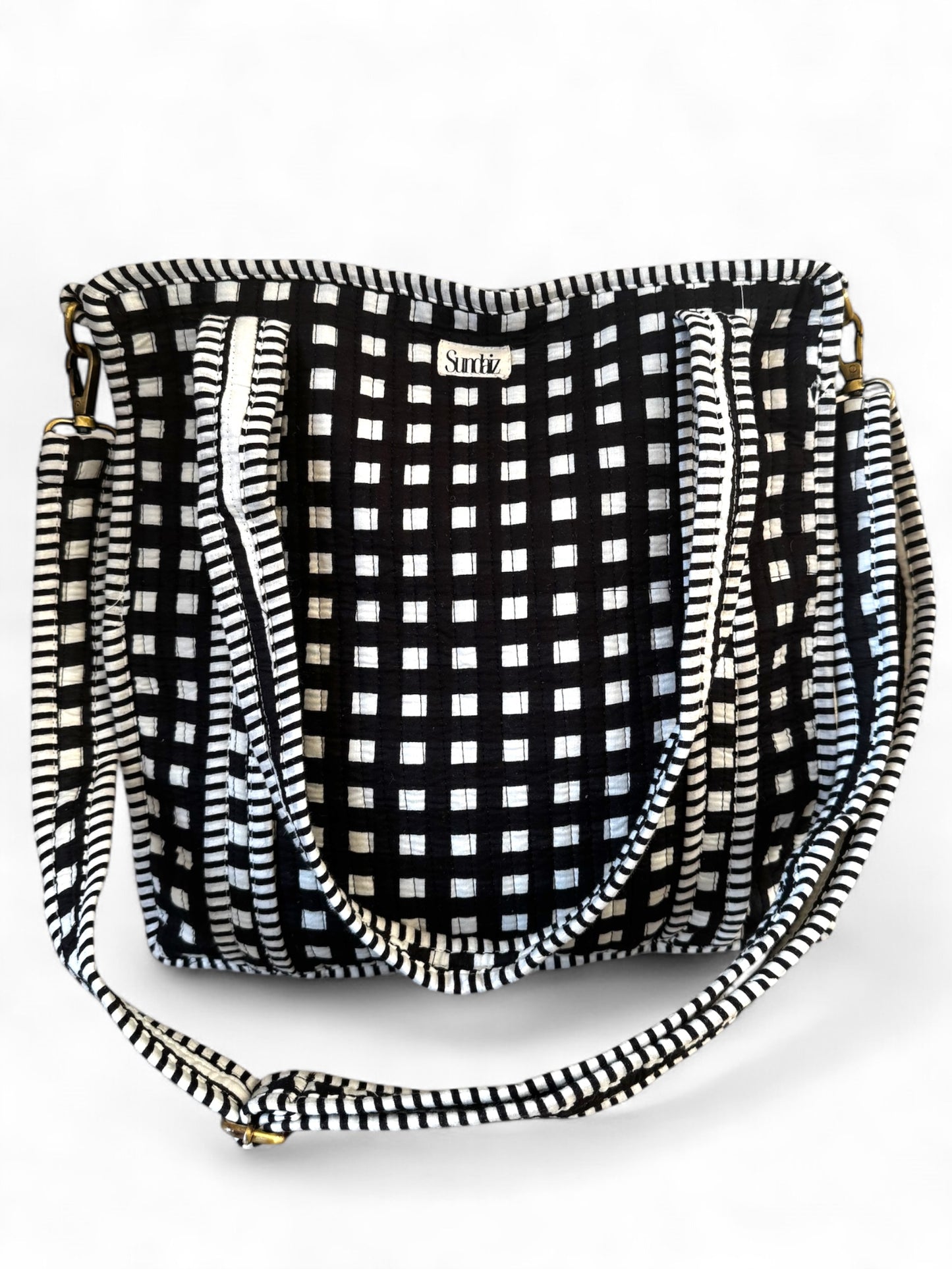 Black gingham tote bag 12x12