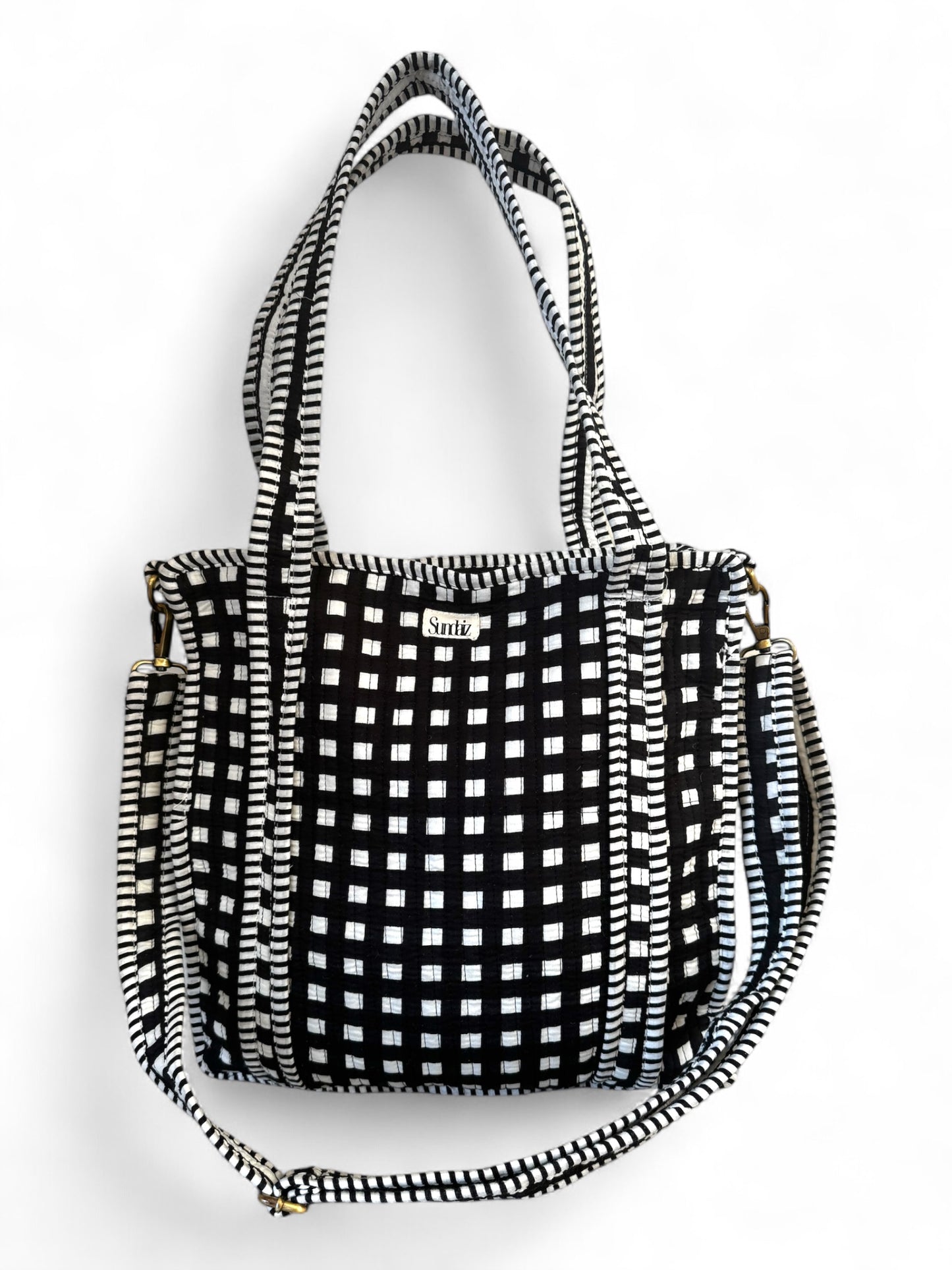 Black gingham tote bag 12x12
