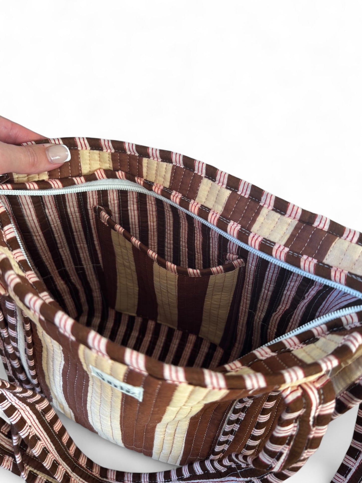 Chocolate stripe bags.
