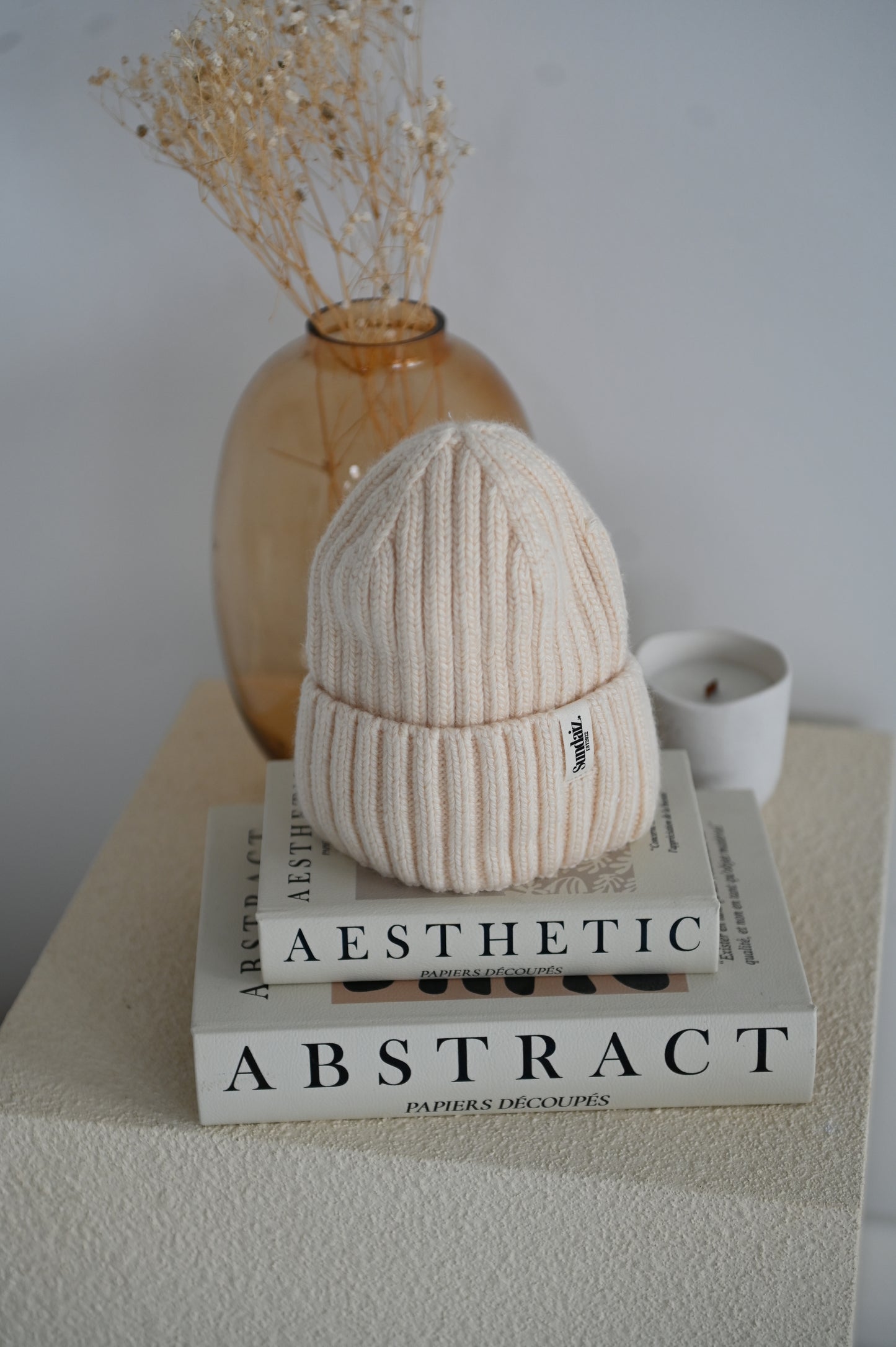Luxury Cashmere & Cotton Blend Knitted Beanie, Silk Satin Lined.