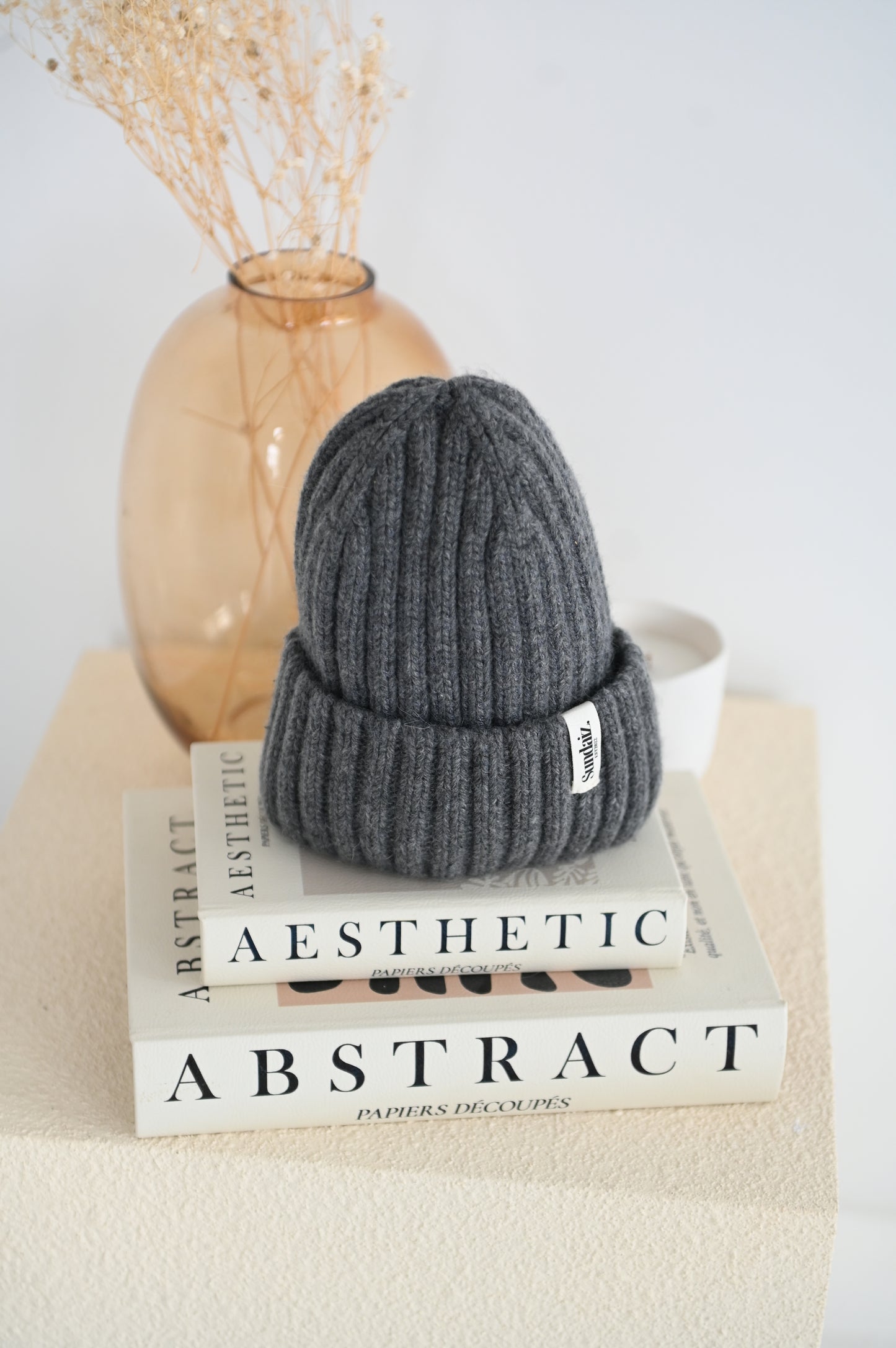 Luxury Cashmere & Cotton Blend Knitted Beanie, Silk Satin Lined.