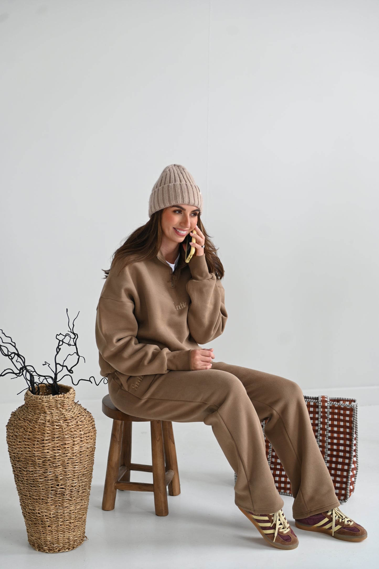 Luxury Cashmere & Cotton Blend Knitted Beanie, Silk Satin Lined.
