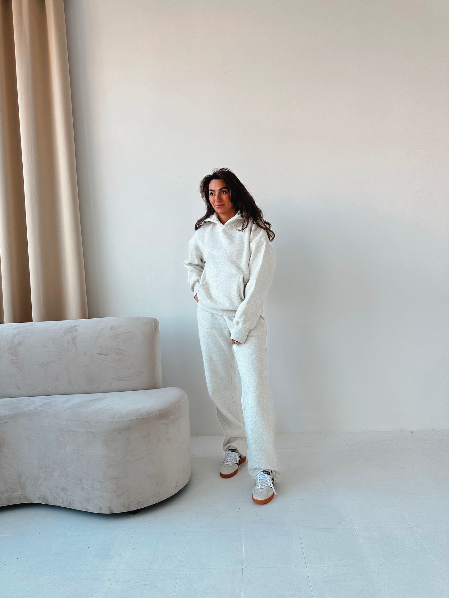 Fleece straight leg pants in Marl Grey