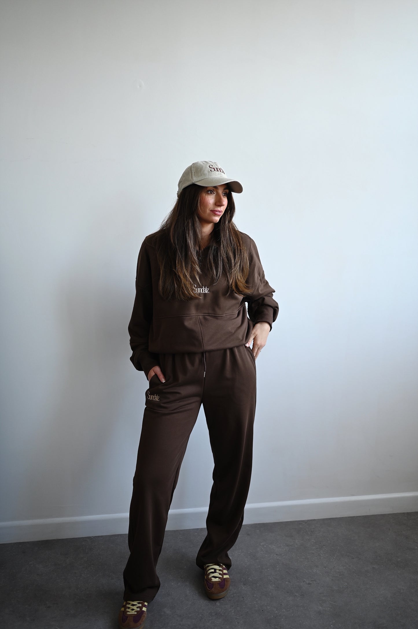 Chocolate french cotton, quarter zip.