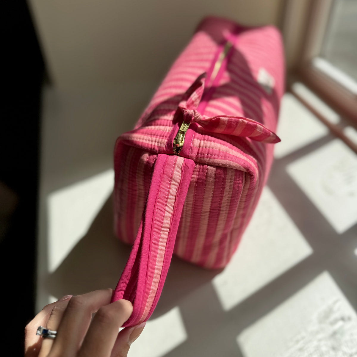 Raspberry Stripe Totes and Accessories.
