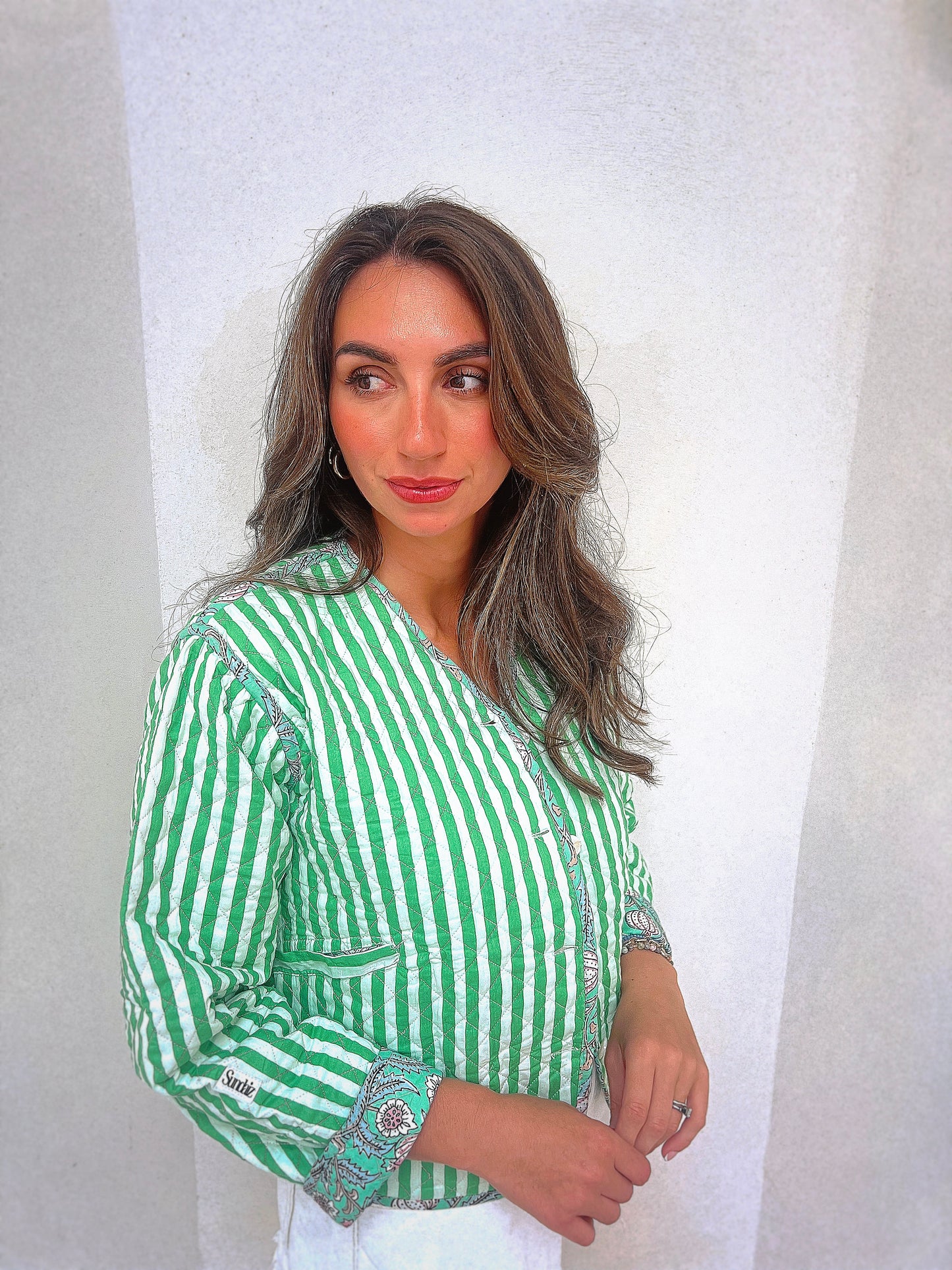 Green stripe quilted cotton jacket 40% OFF was £38