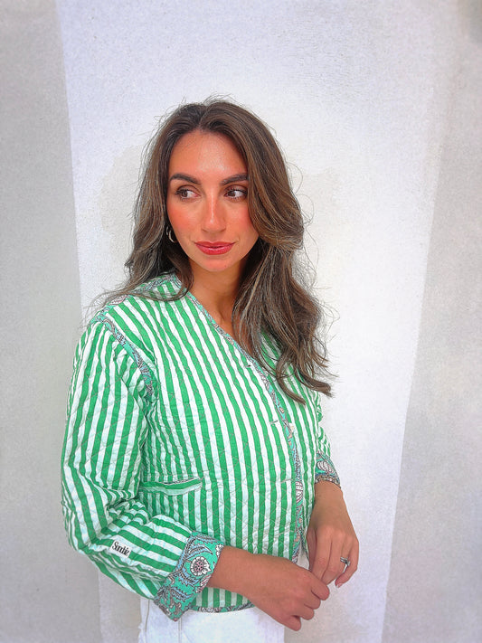 Green stripe quilted cotton jacket 40% OFF was £38