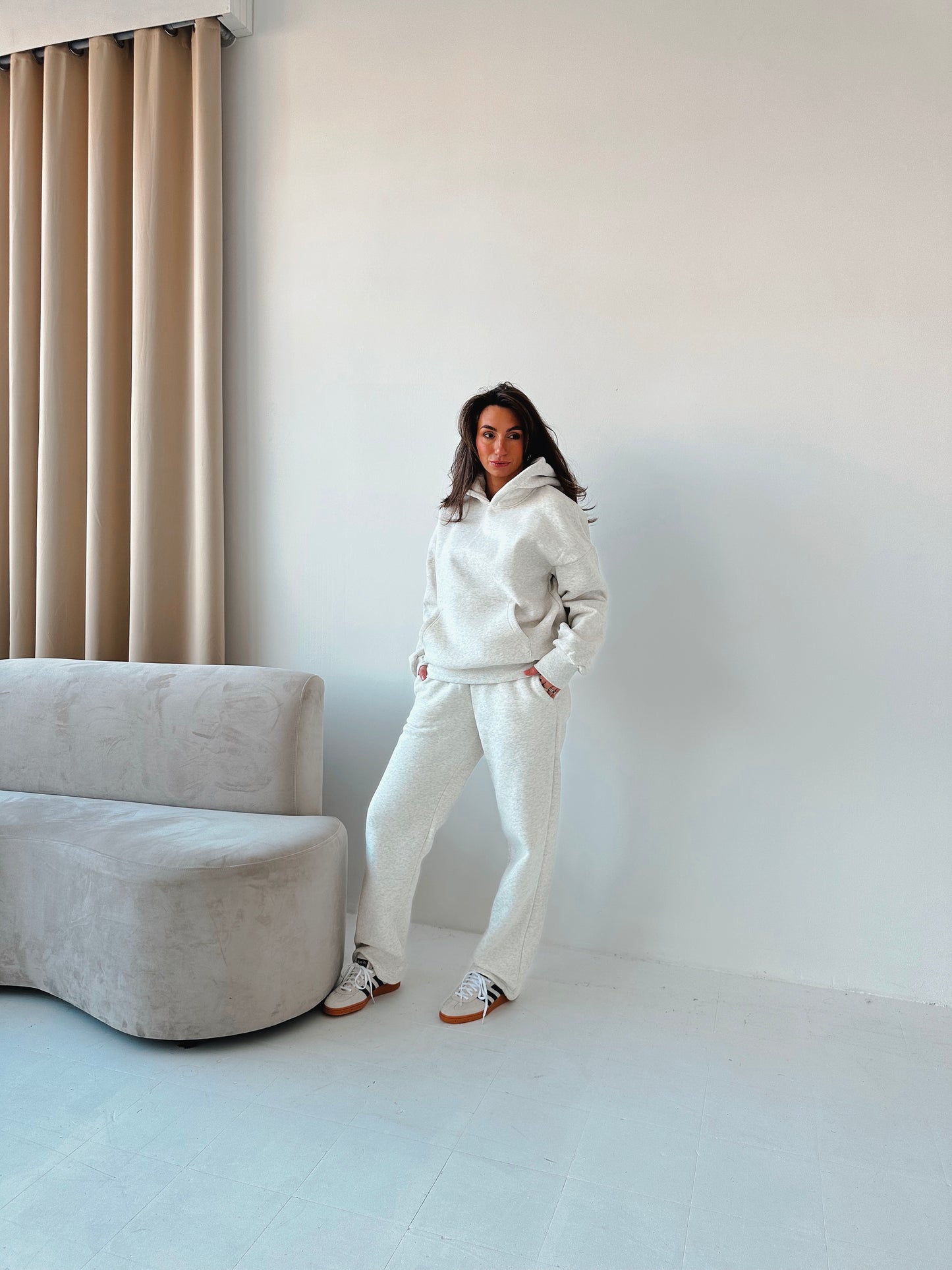 Fleece straight leg pants in Marl Grey
