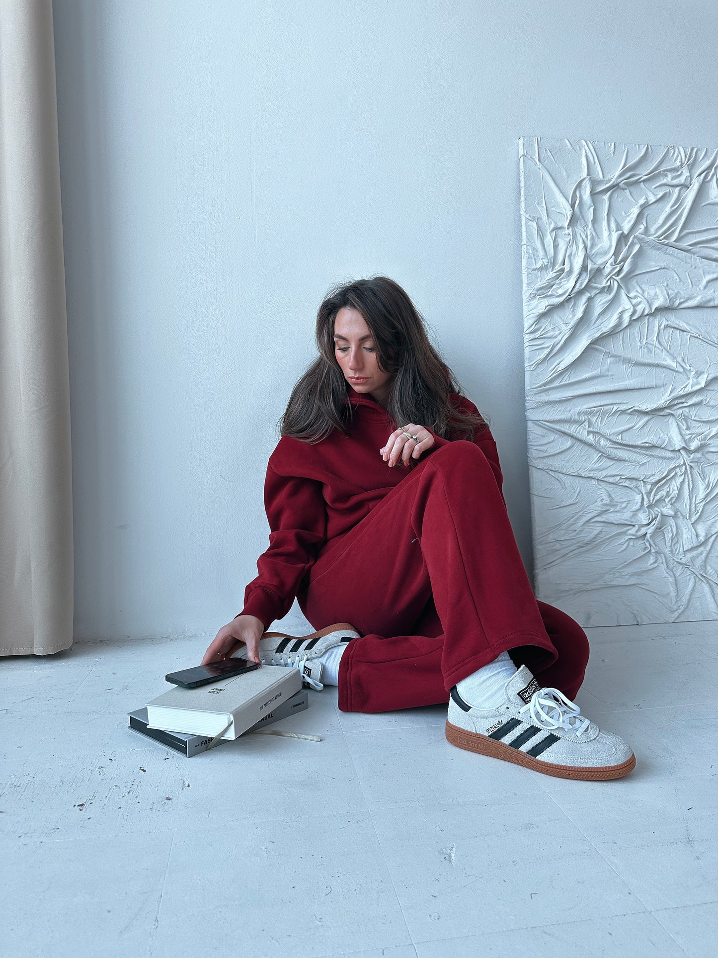 Fleece straight leg pants in Ruby