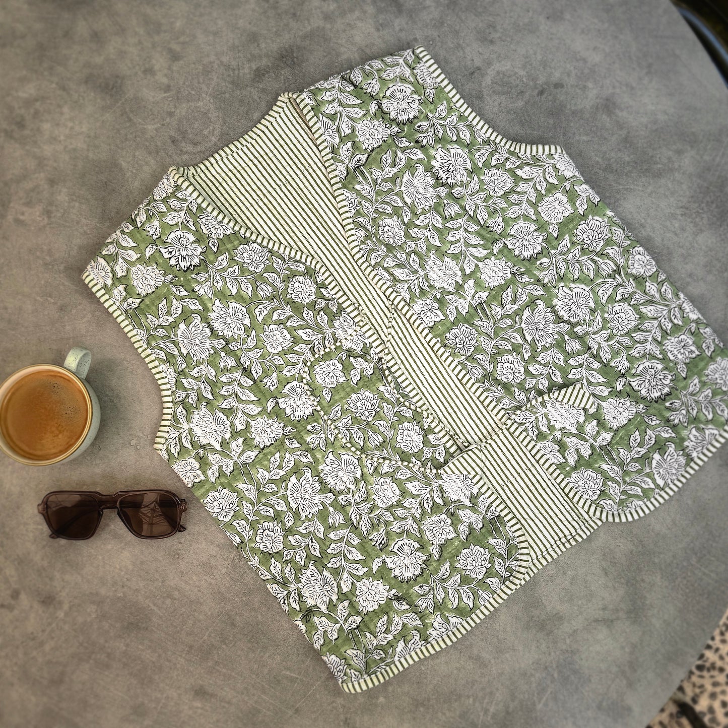 Sage quilted cotton waistcoat 20% OFF