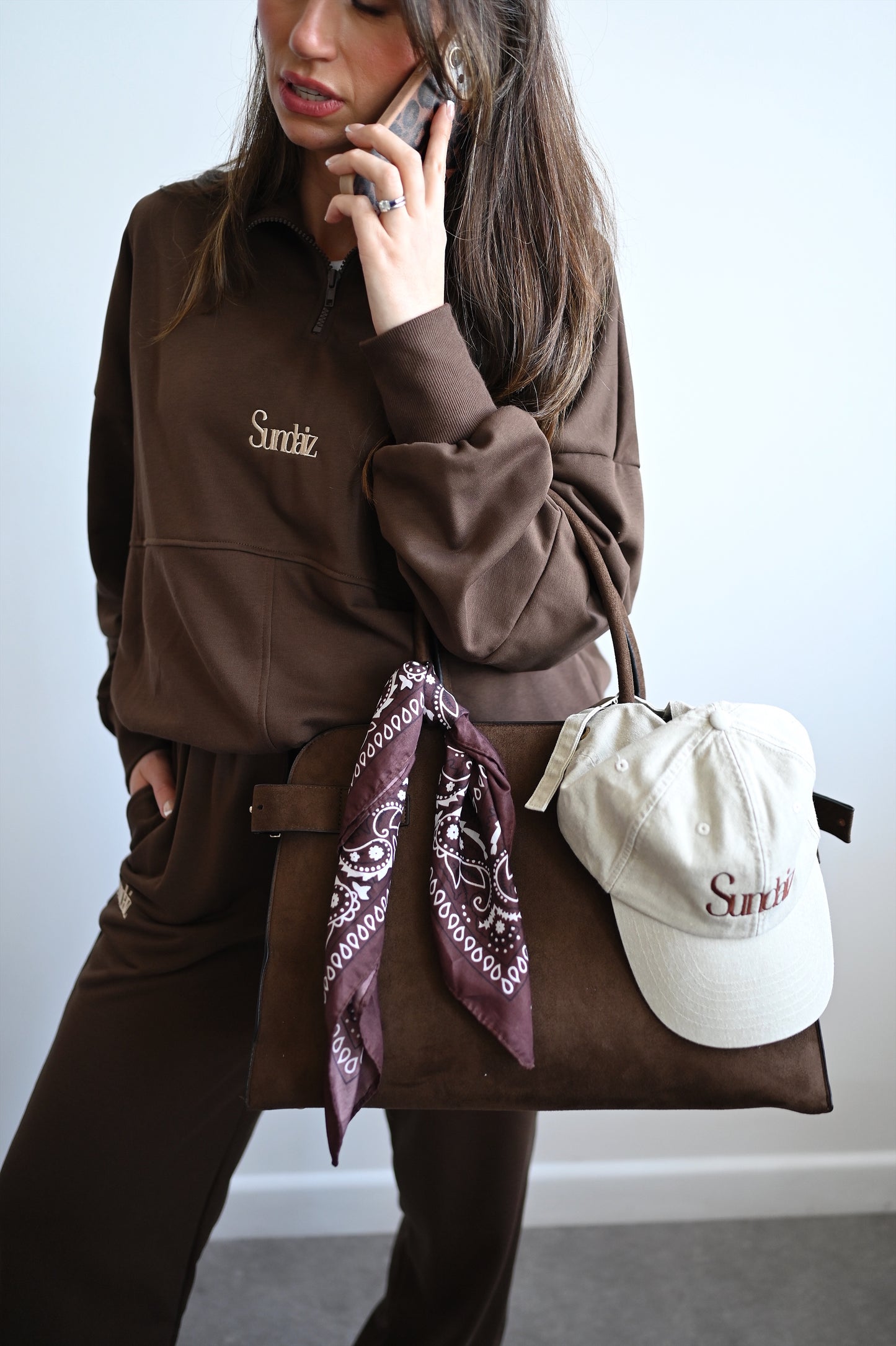 Chocolate french cotton, quarter zip.