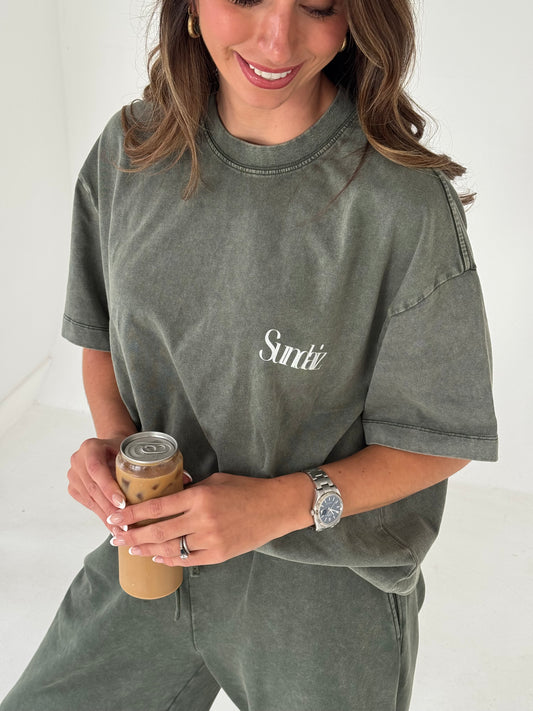 Acid Wash Oversized T-shirt (Olive)