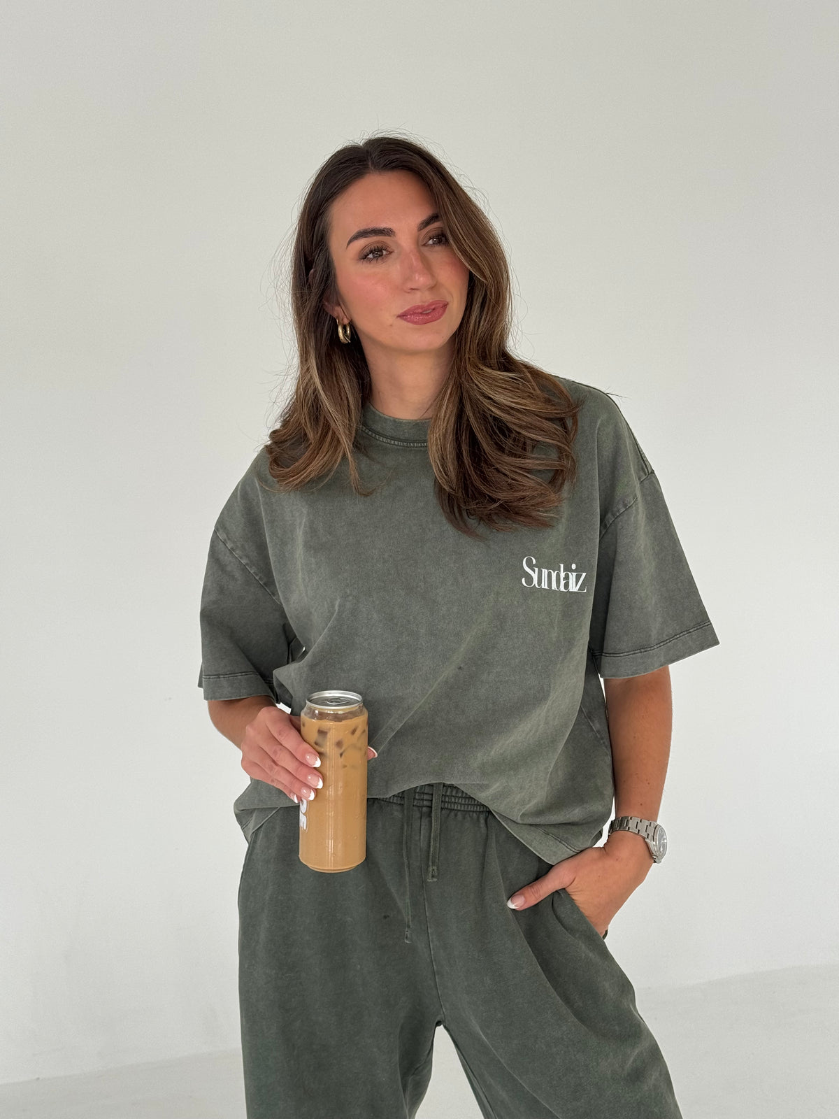 Acid Wash Barrel Leg Pants (Olive)