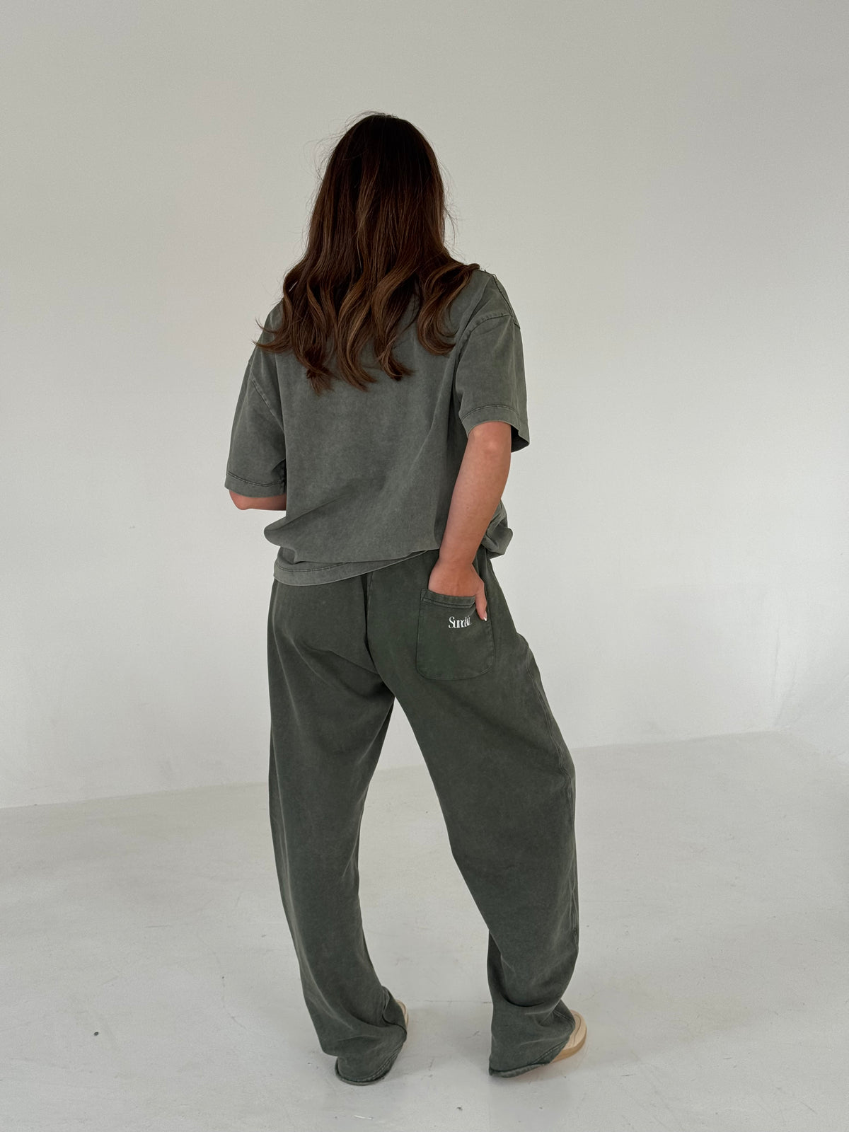 Acid Wash Barrel Leg Pants (Olive)