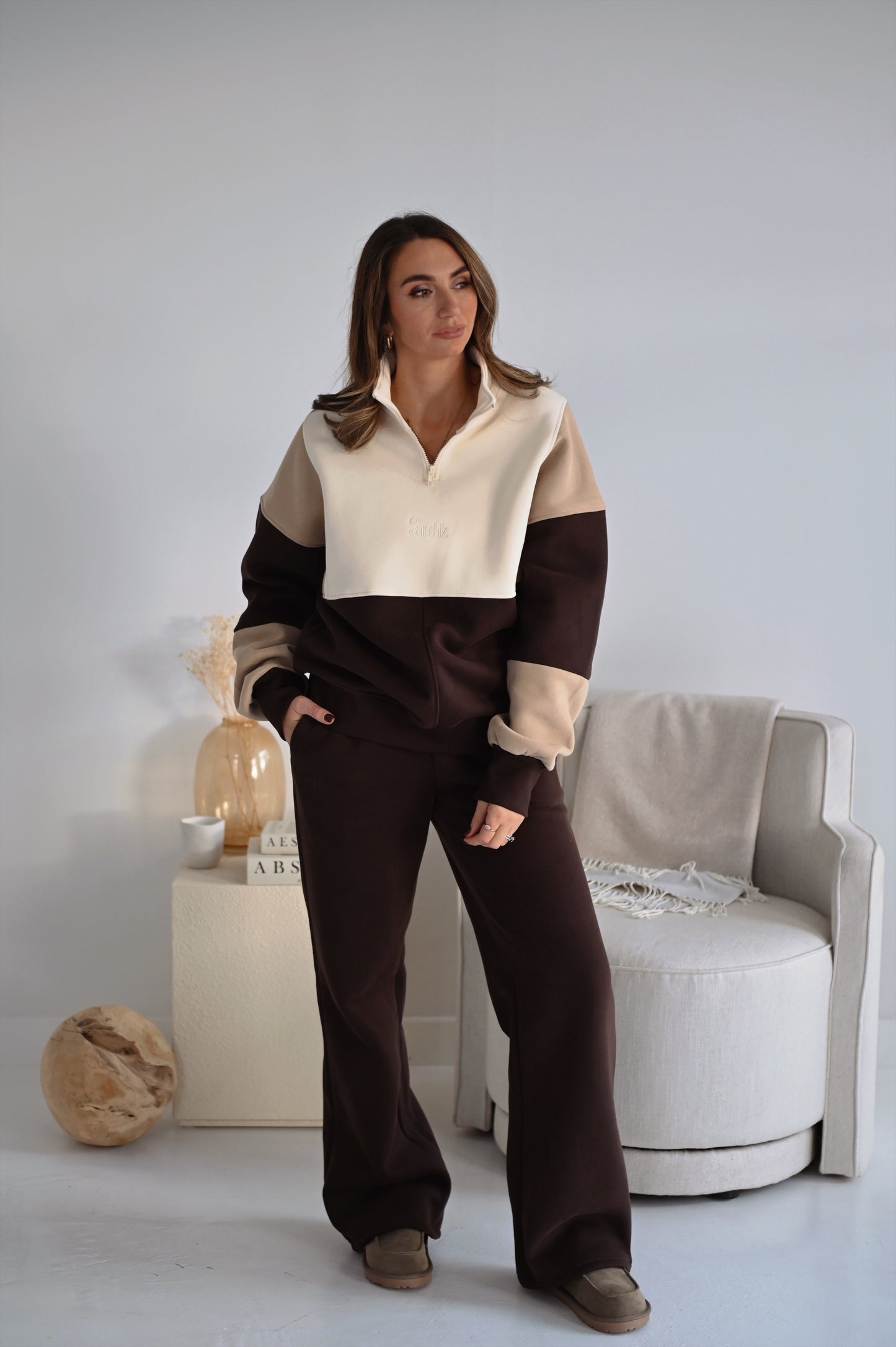 Chocolate three way Quarter zip. SALE 25% OFF