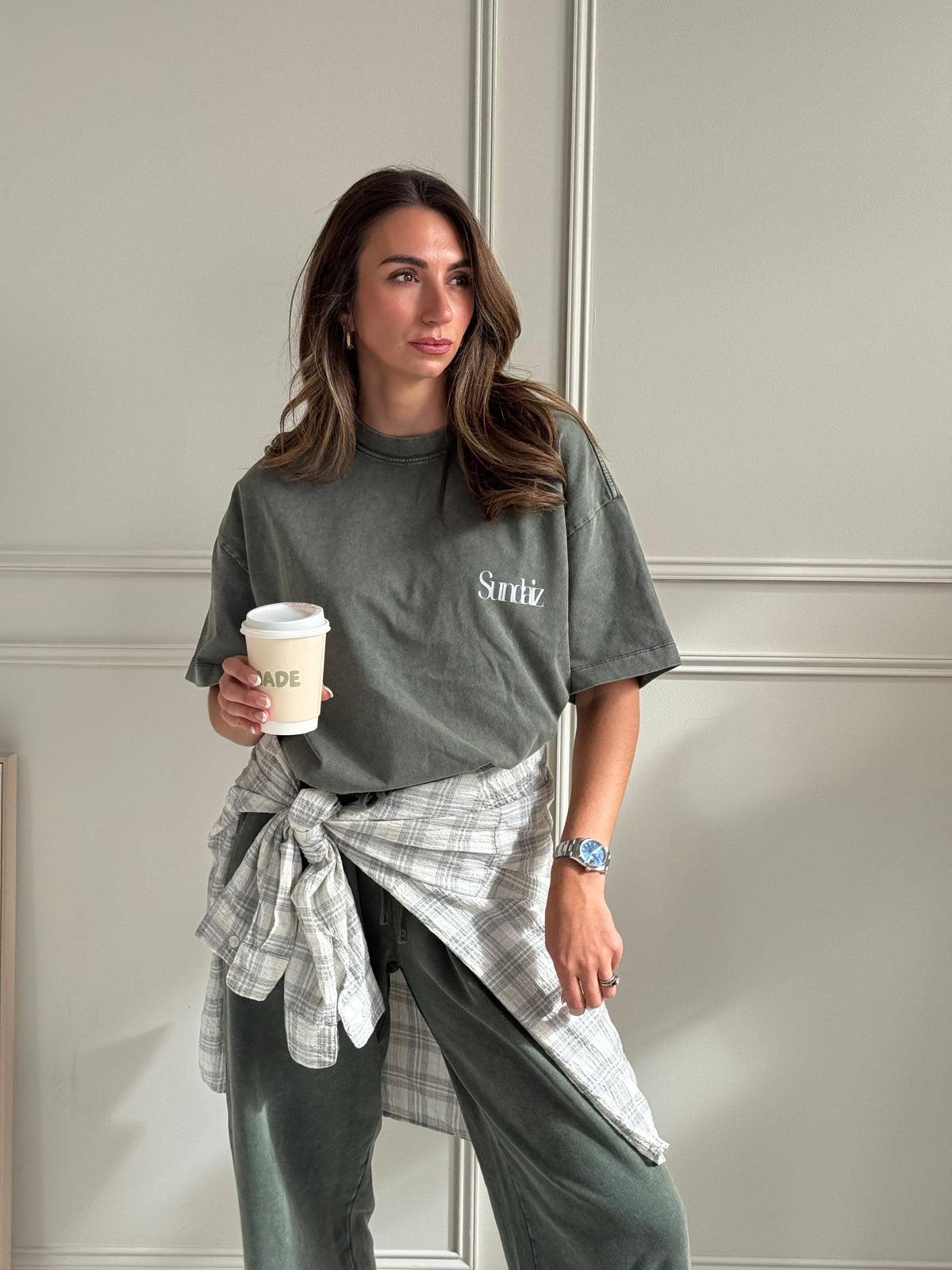 Acid Wash Barrel Leg Pants (Olive)