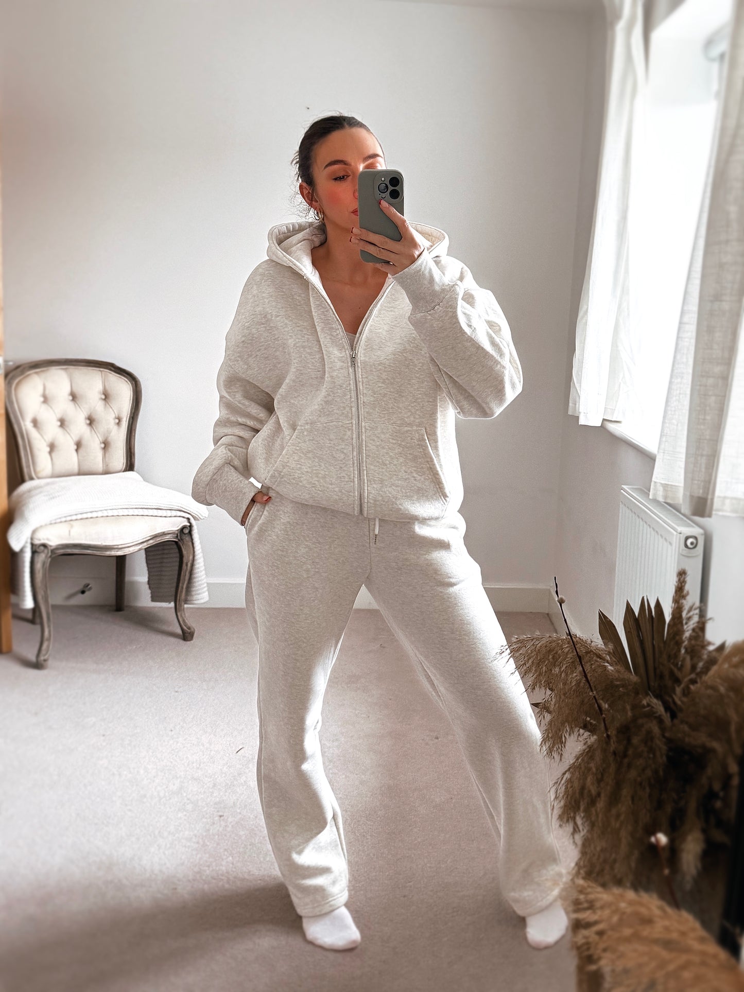 Fleece straight leg pants in Marl Grey