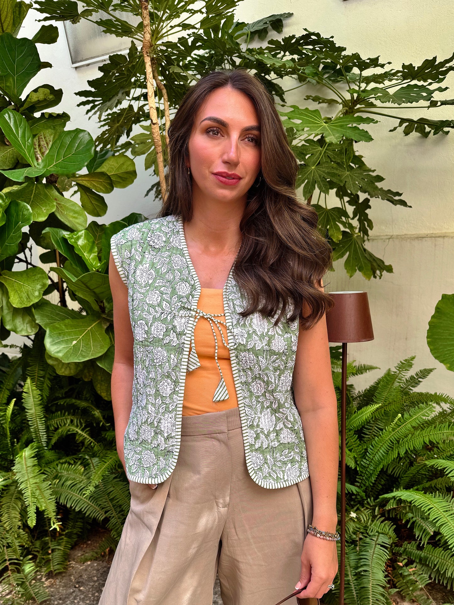 Sage quilted cotton waistcoat 20% OFF