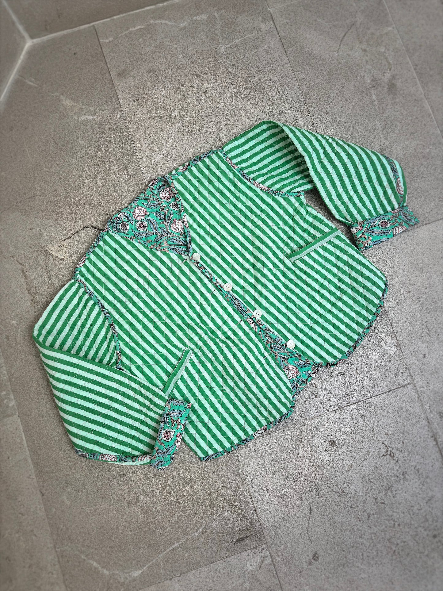 Green stripe quilted cotton jacket 40% OFF was £38