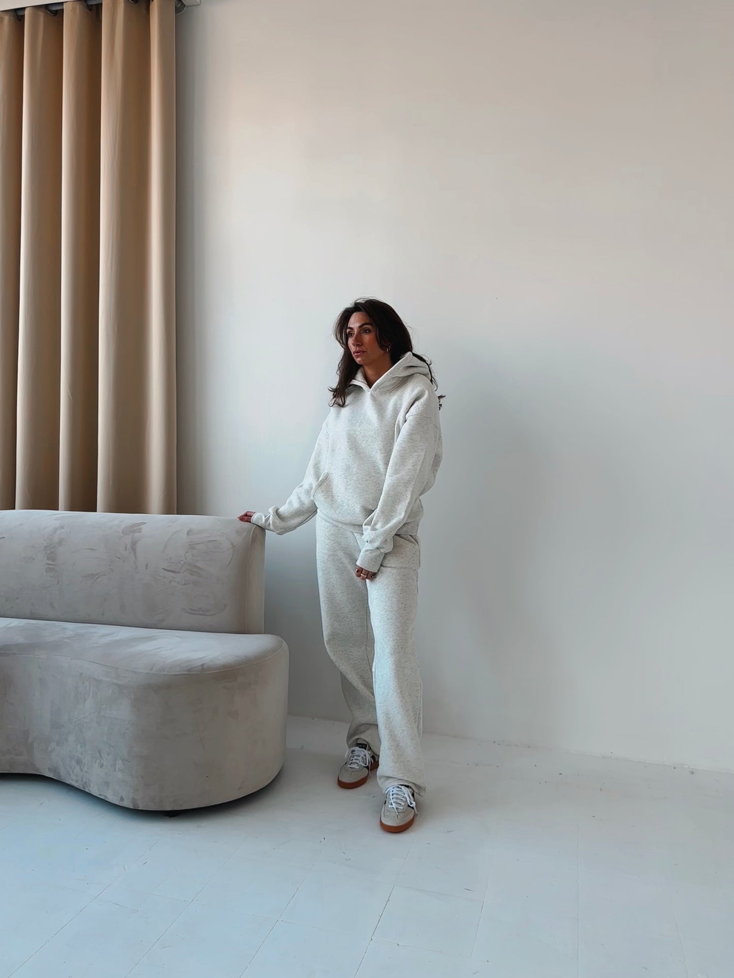 Fleece straight leg pants in Marl Grey