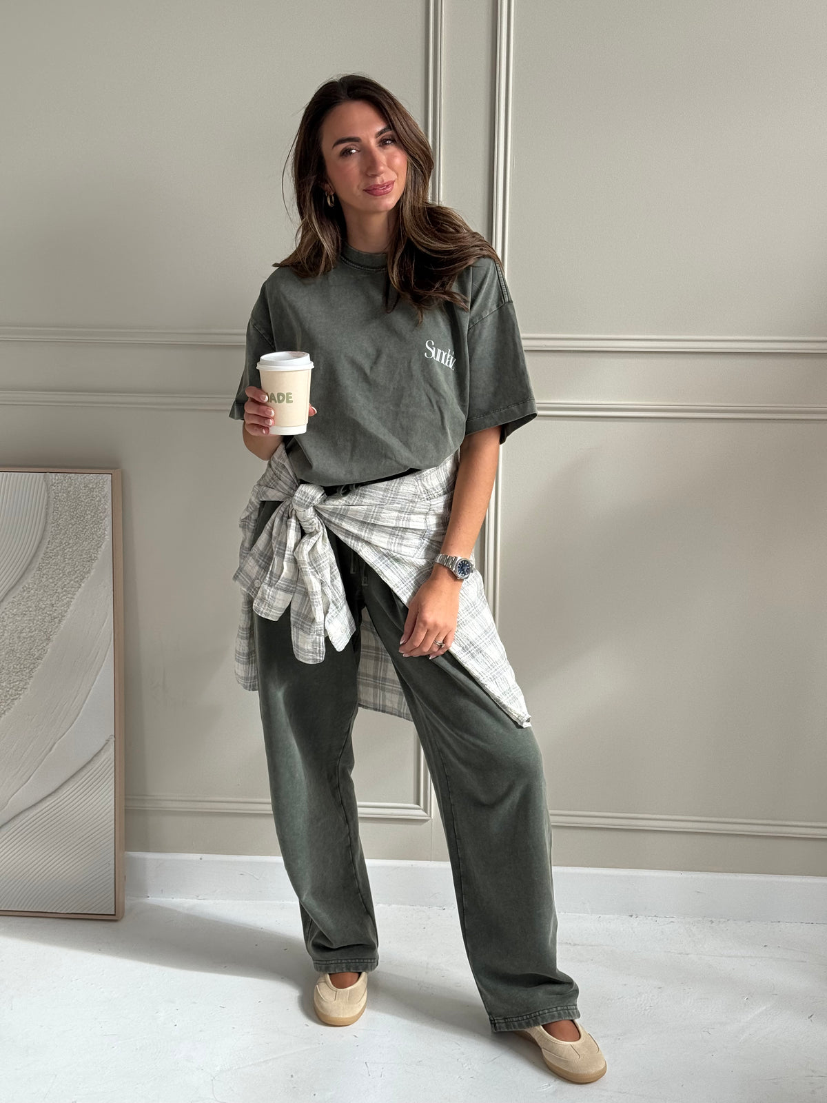 Acid Wash Barrel Leg Pants (Olive)