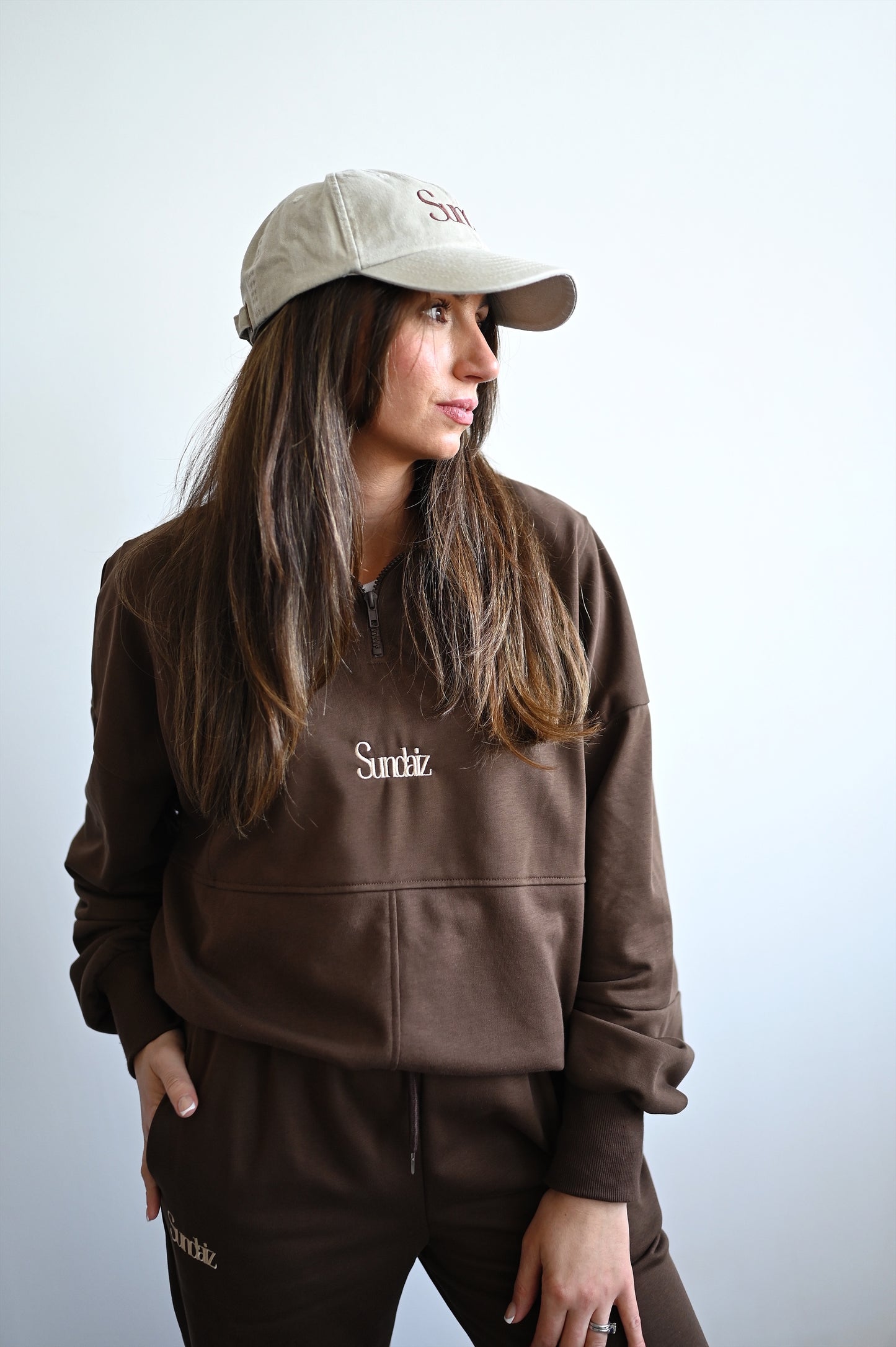 Chocolate french cotton, quarter zip.