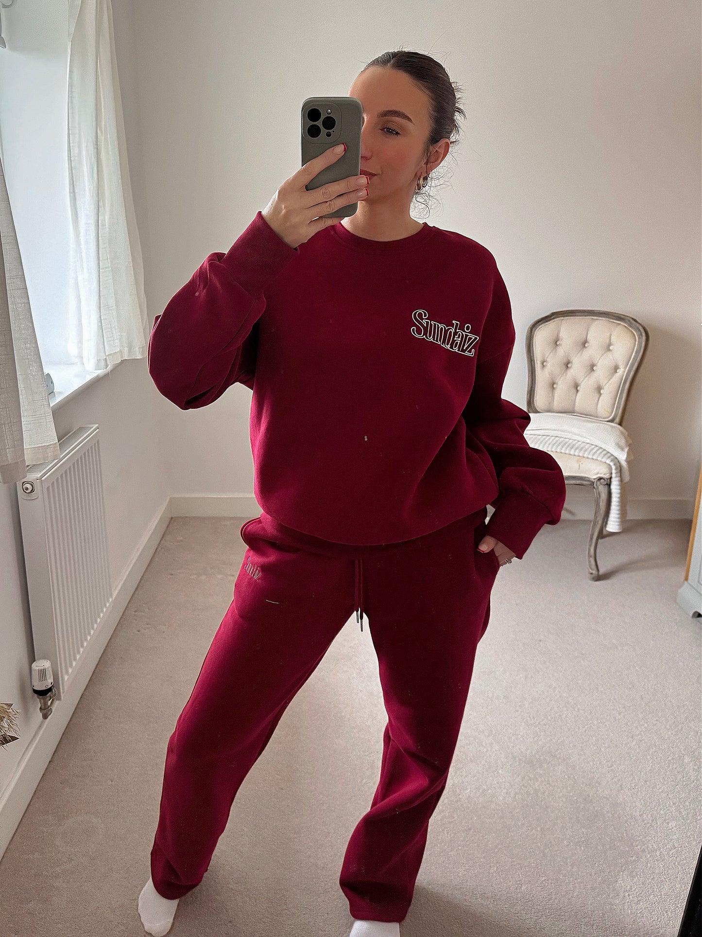 Fleece straight leg pants in Ruby