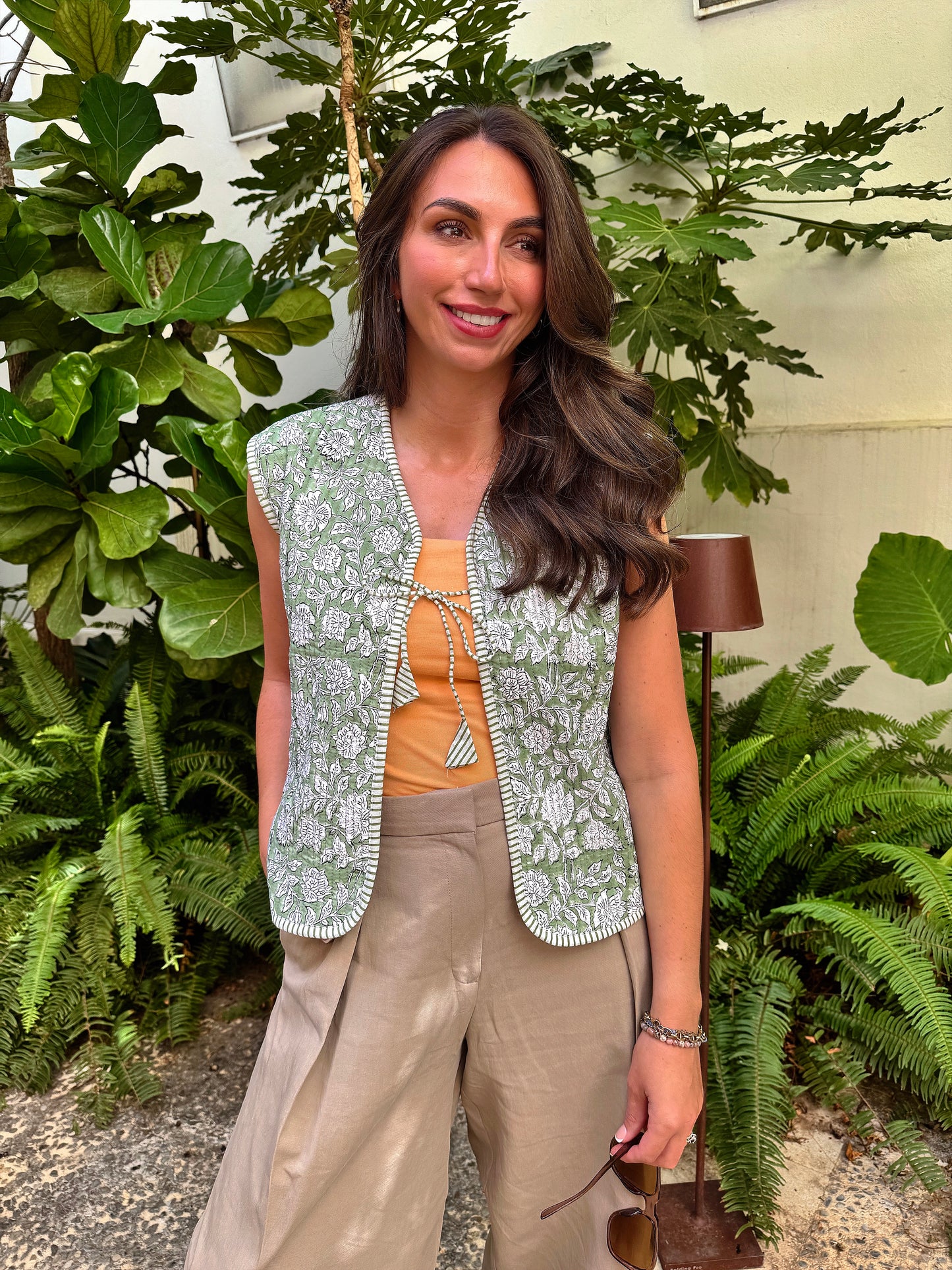 Sage quilted cotton waistcoat 20% OFF