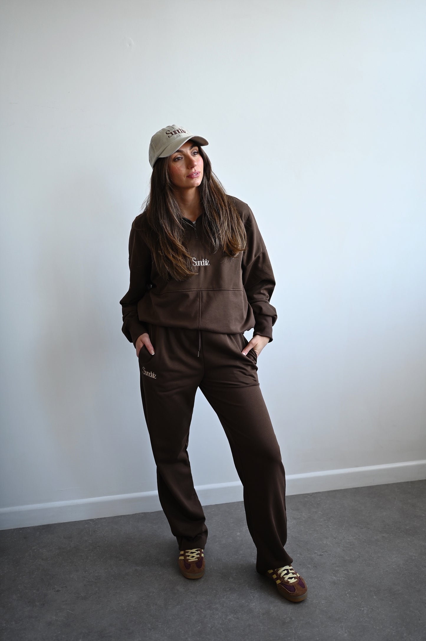 Chocolate french cotton, quarter zip.