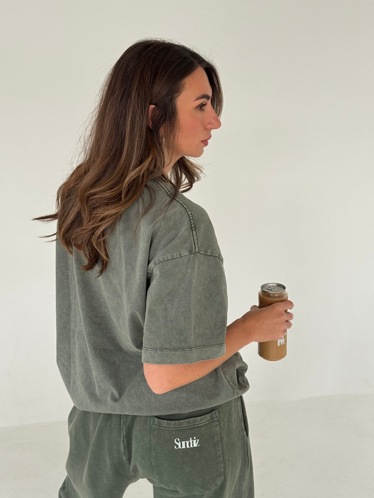 Acid Wash Barrel Leg Pants (Olive)