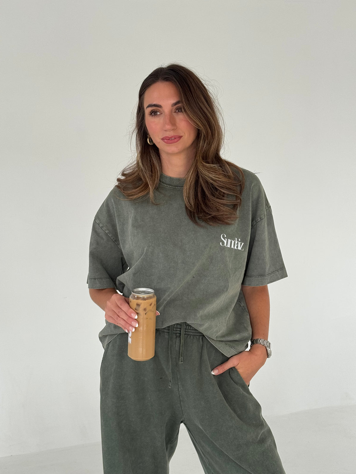 Acid Wash Barrel Leg Pants (Olive)