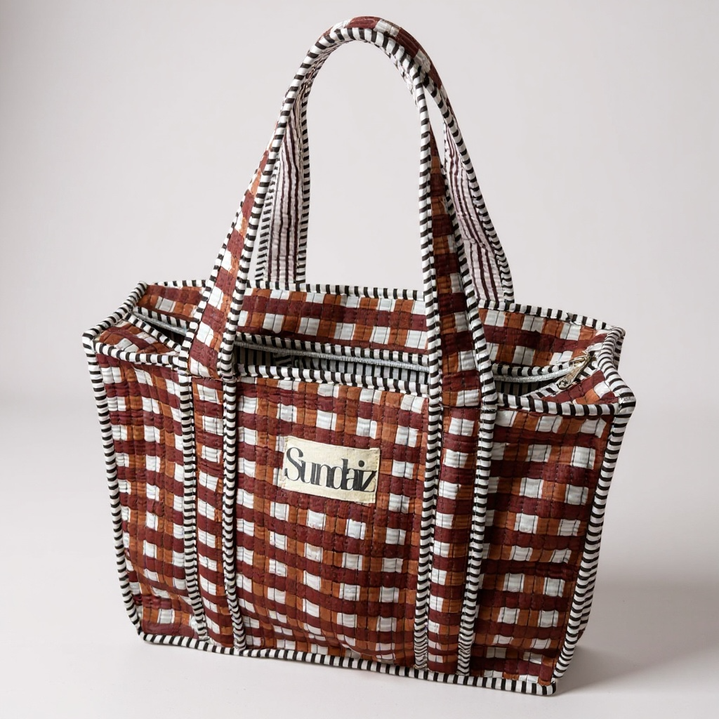 Chocolate gingham bags.