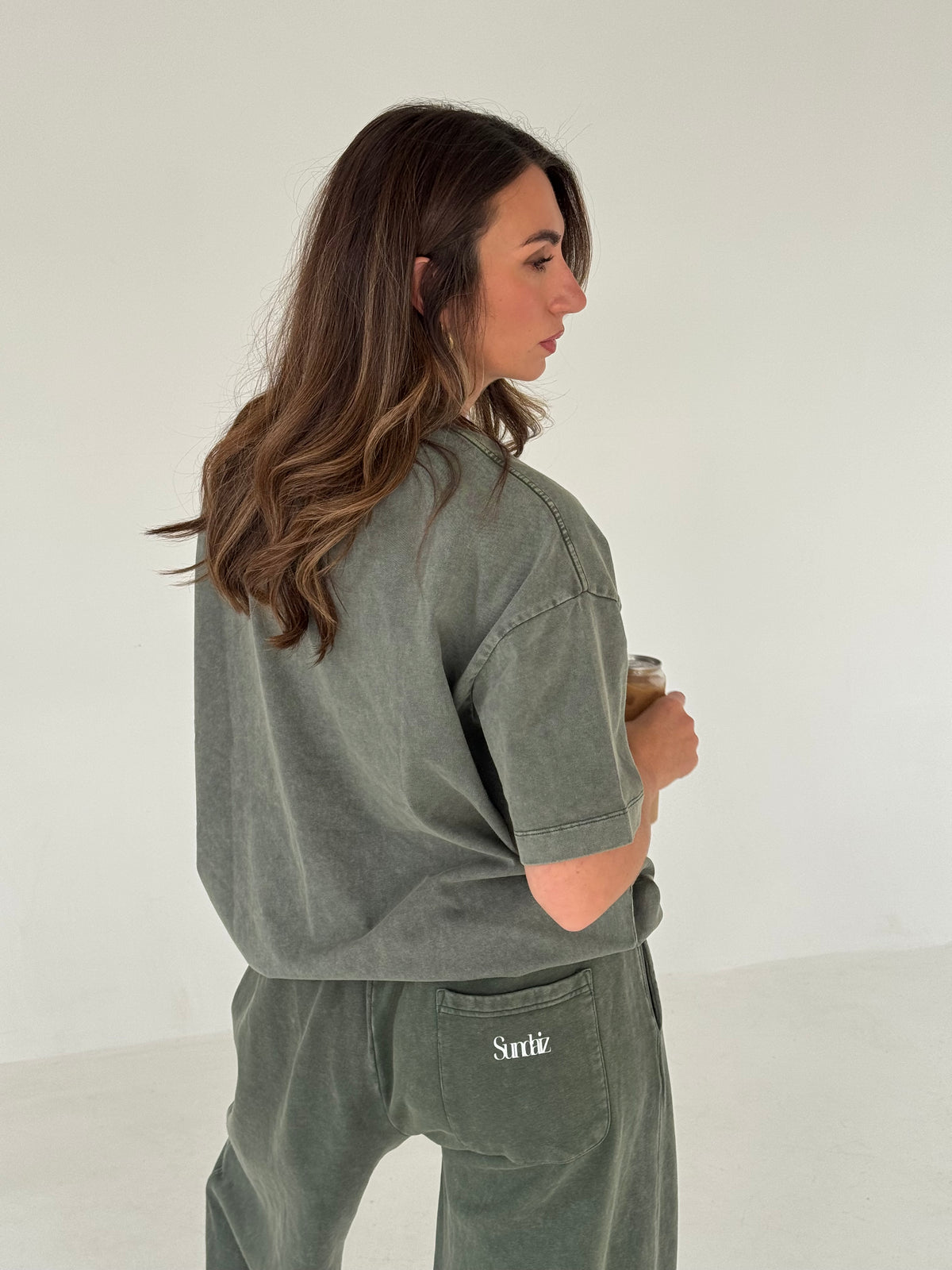 Acid Wash Barrel Leg Pants (Olive)
