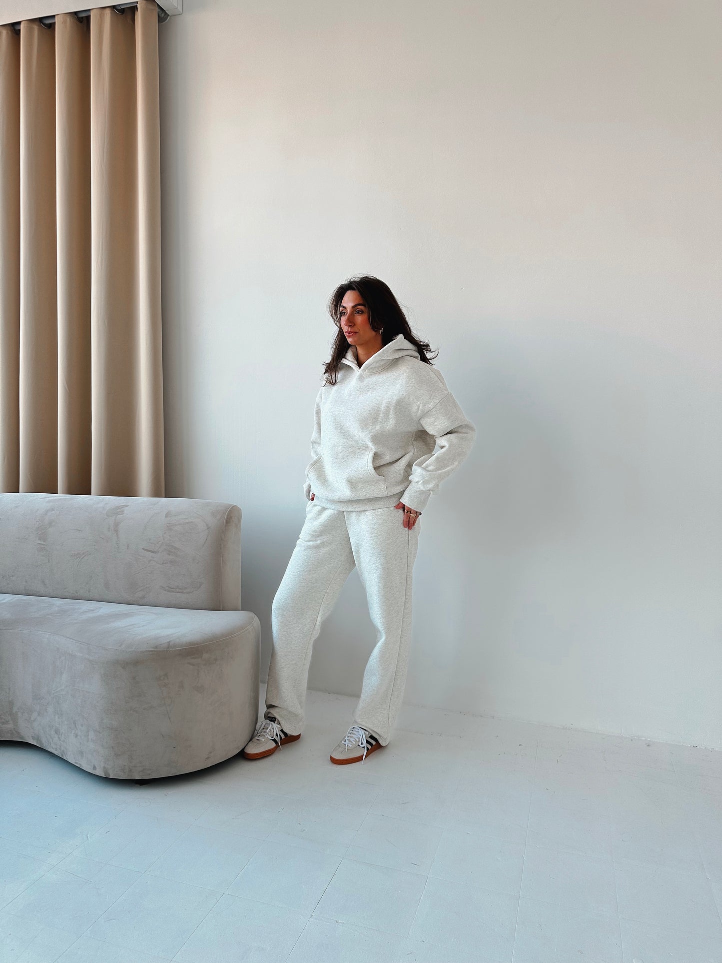 Fleece straight leg pants in Marl Grey